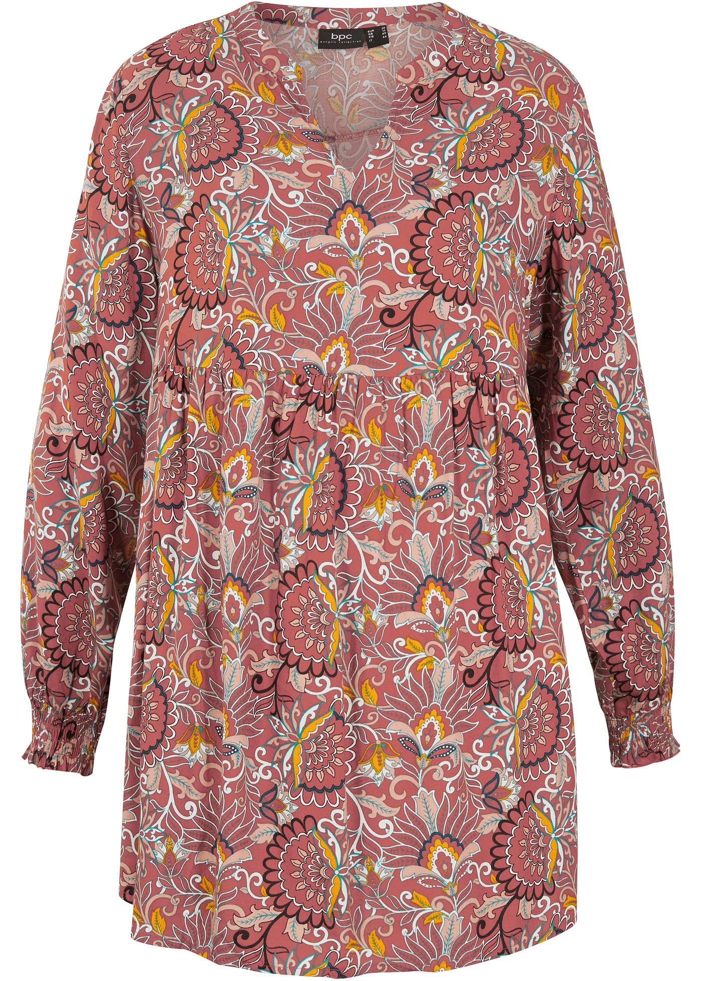 Blouse longue imprimée avec base arrondie en viscose durable