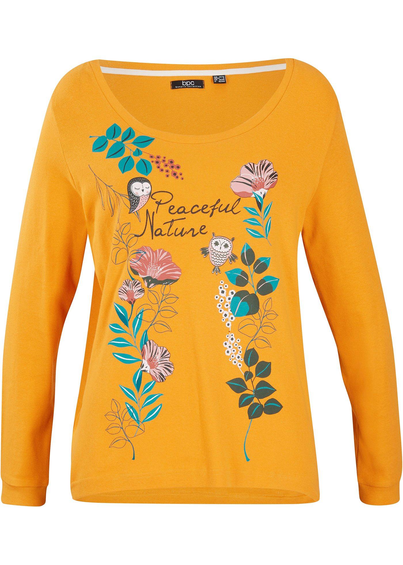 T-shirt manches longues imprimé, coupe trapèze