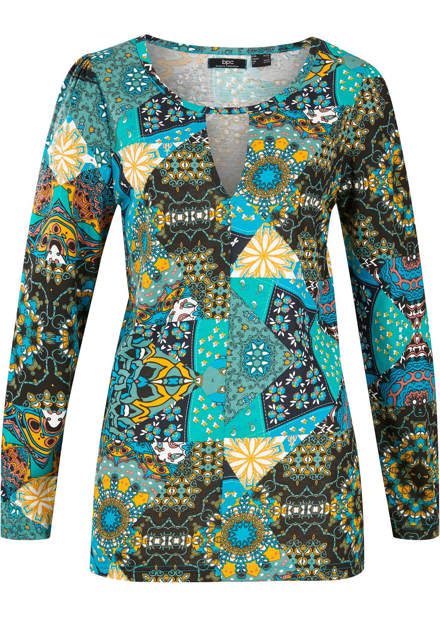 T-shirt patchwork avec détail au décolleté, manches longues