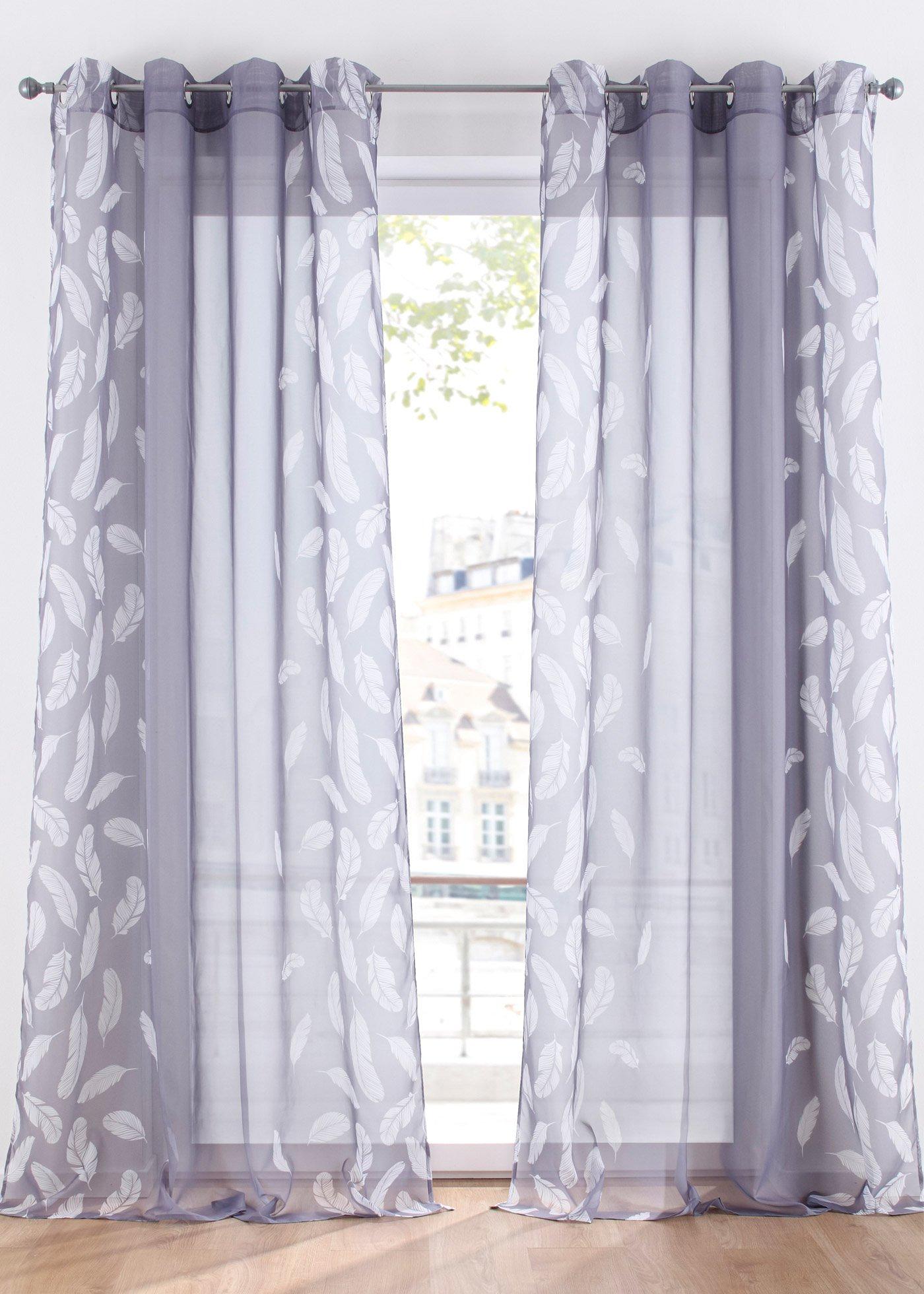 Voilage avec imprimé plume (1 pce.)