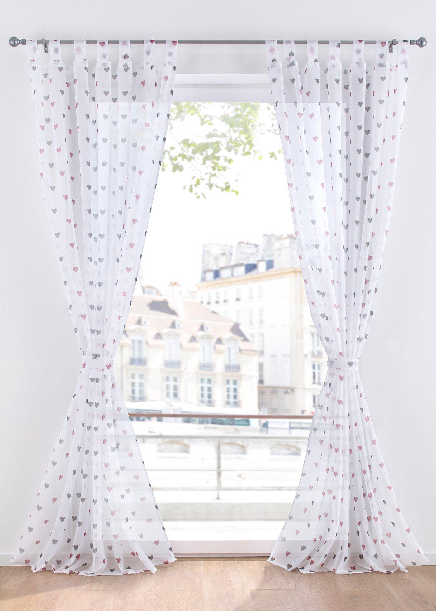 Voilage avec imprimé cœurs embrasse incluse (1pce.)