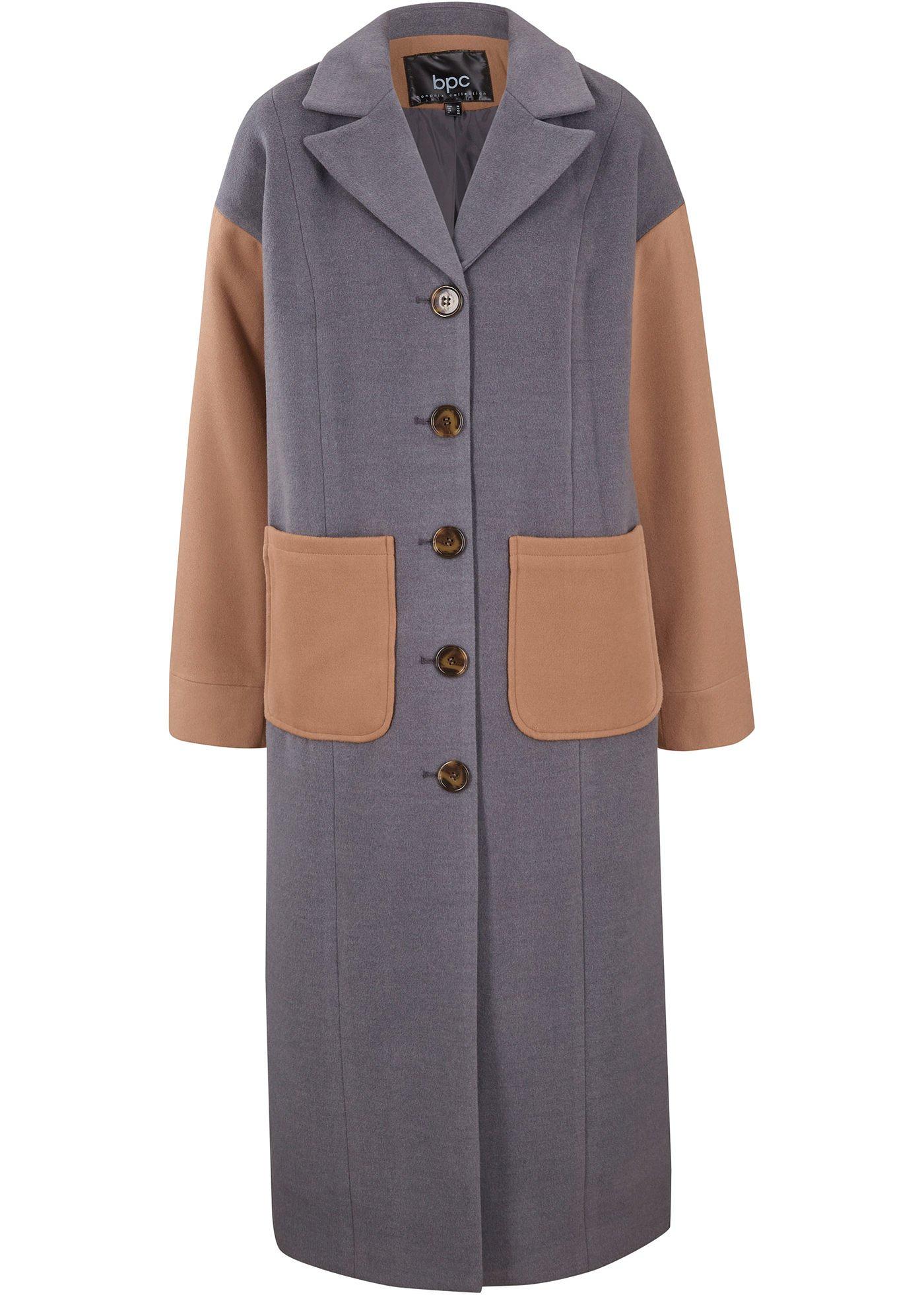 Manteau long en synthétique imitation laine bicolore