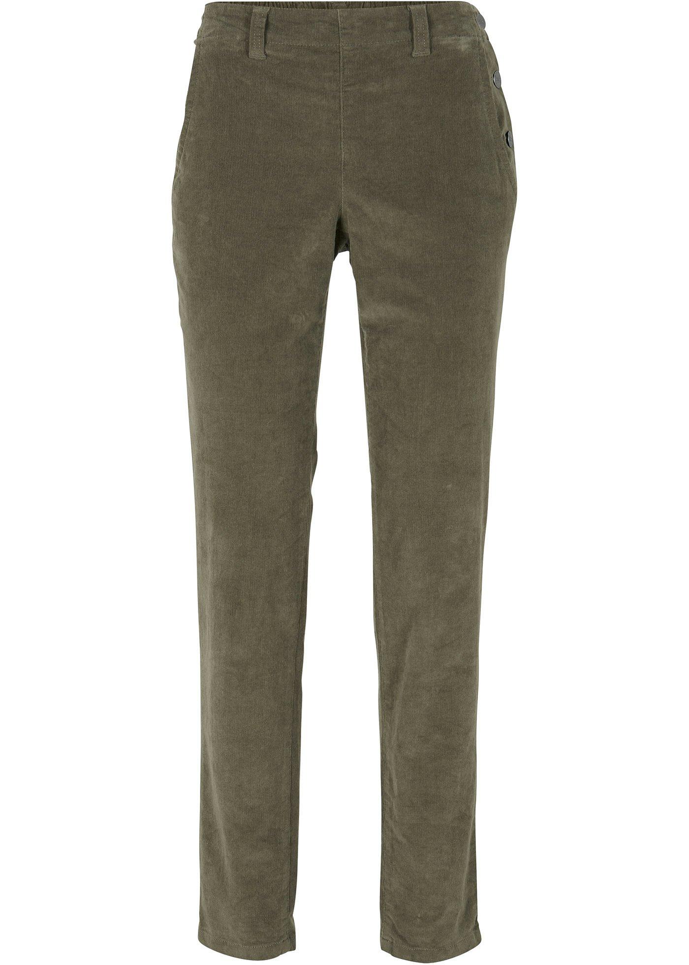 Pantalon taille extensible en velours côtelé avec boutons latéraux