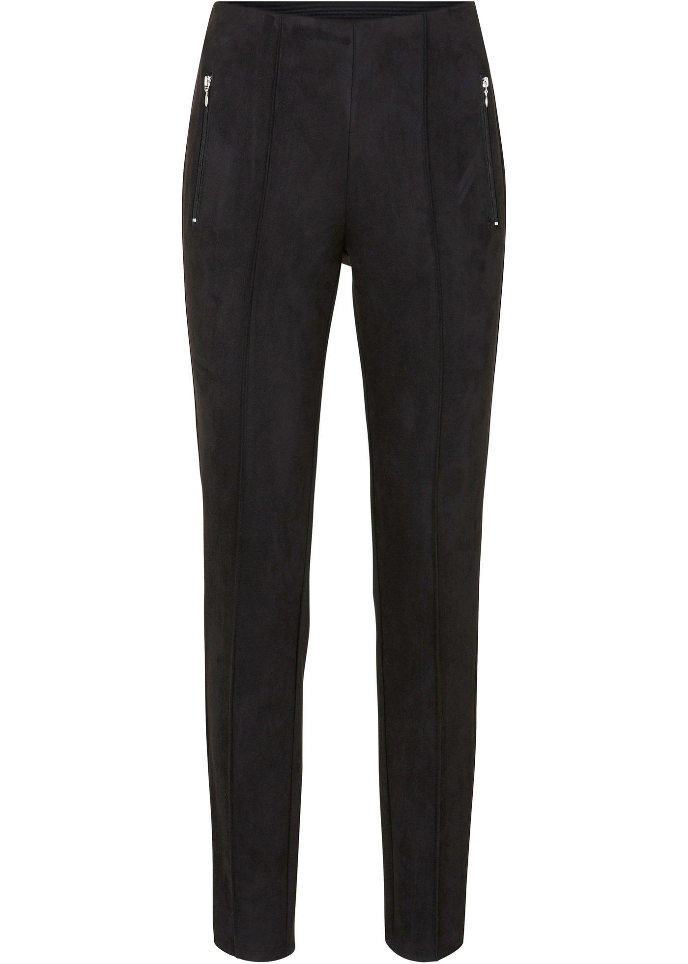 Pantalon synthétique imitation cuir velours avec passepoil et taille confortable, Straight