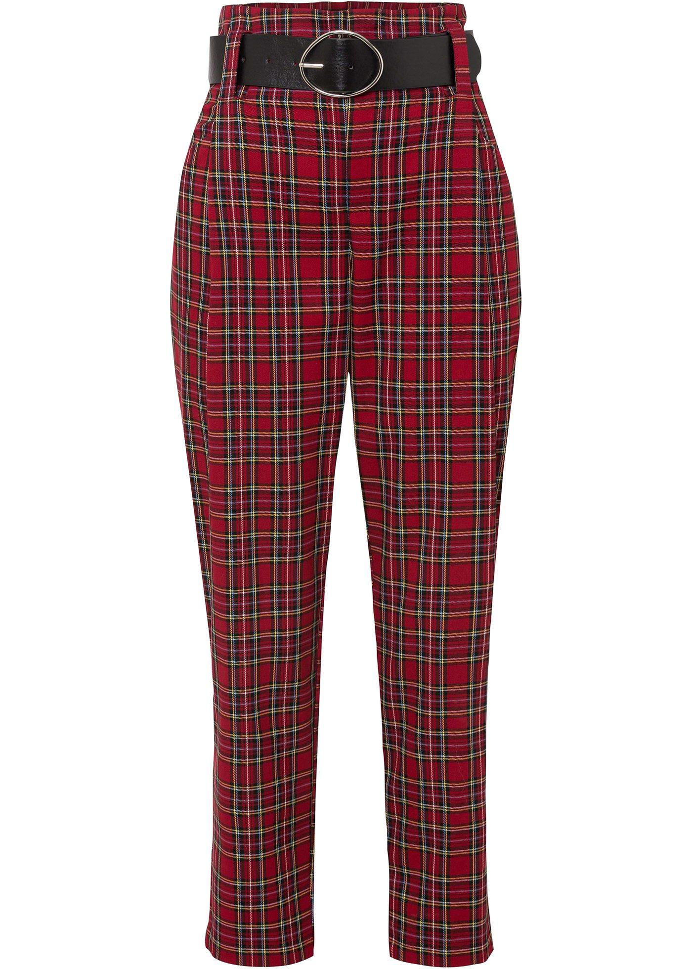 Pantalon à pinces à carreaux avec ceinture (Ens. 2 pces.)