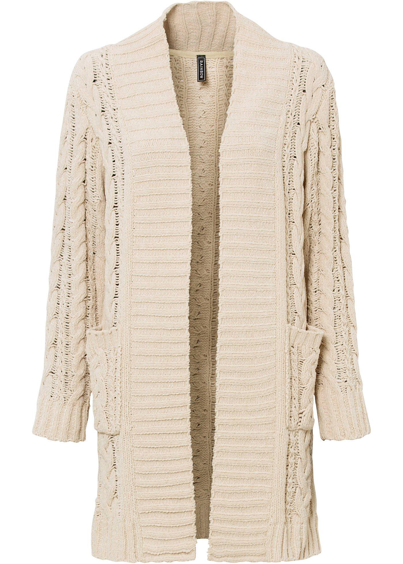 Gilet long en maille chenille avec motif torsadé