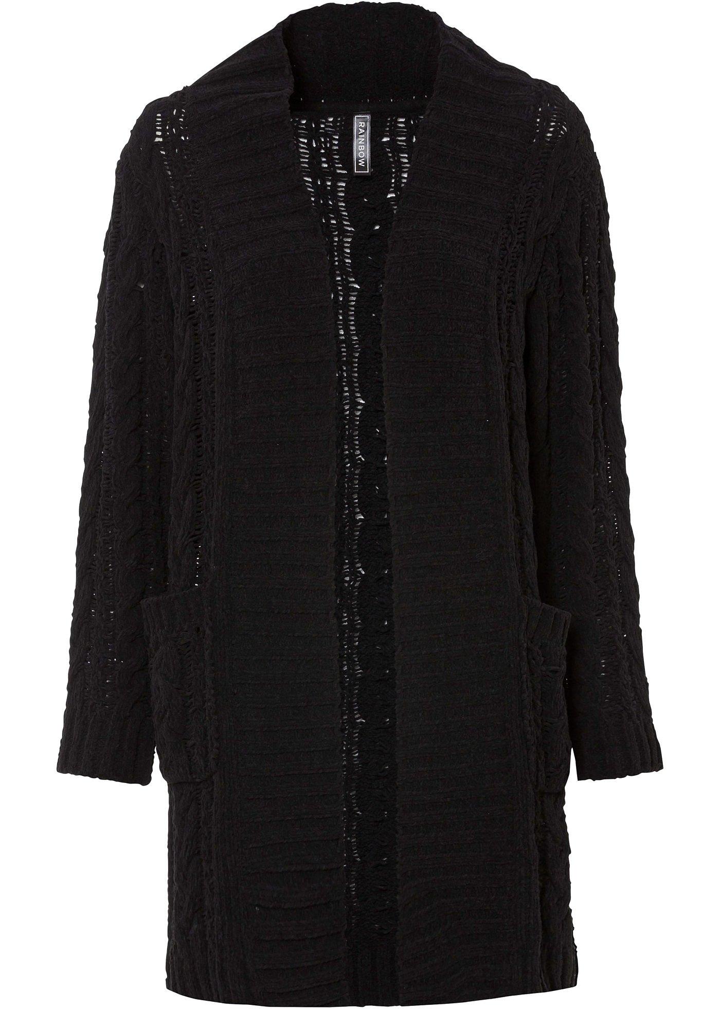 Gilet long en maille chenille avec motif torsadé