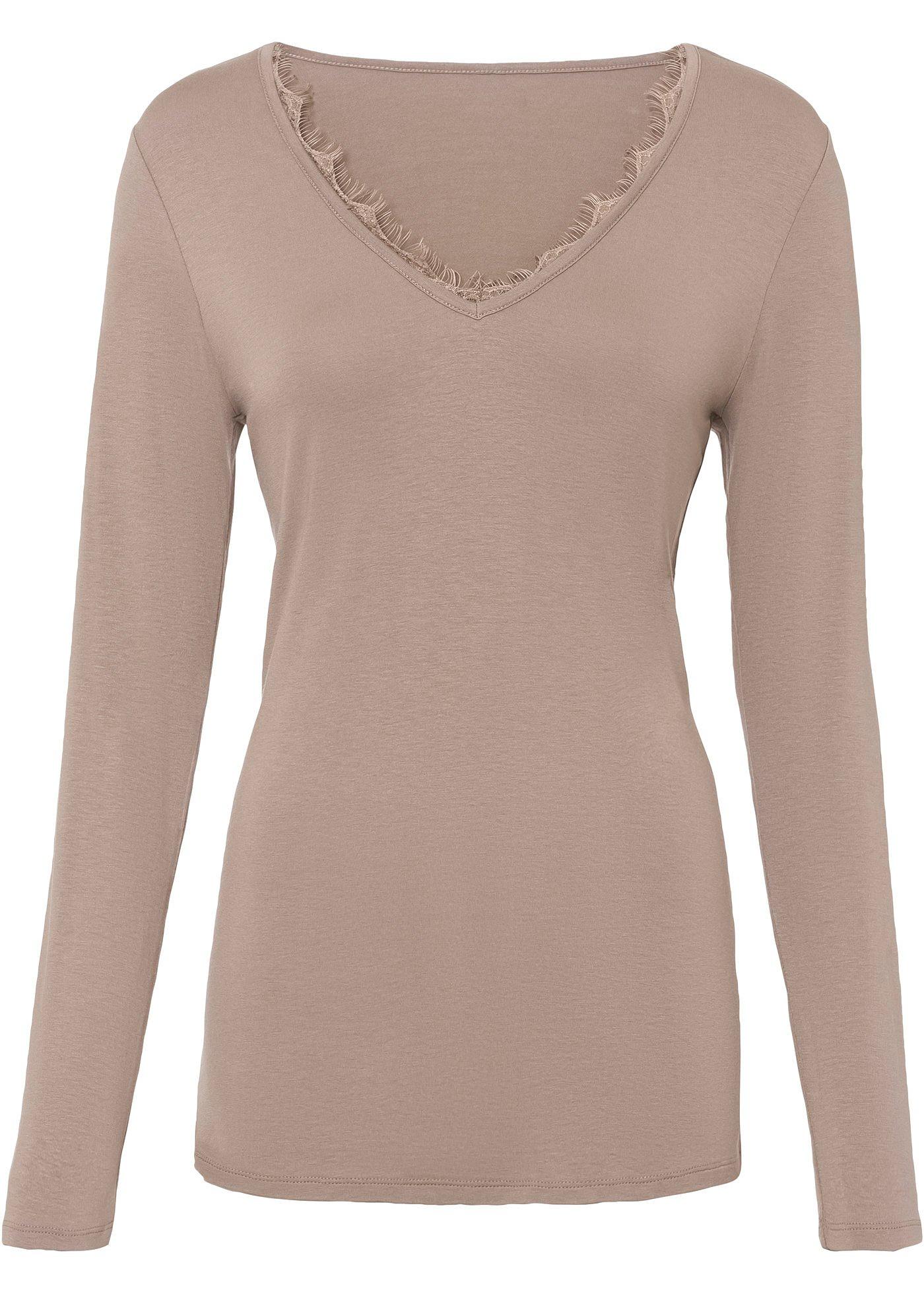 T-shirt manches longues à empiècement dentelle