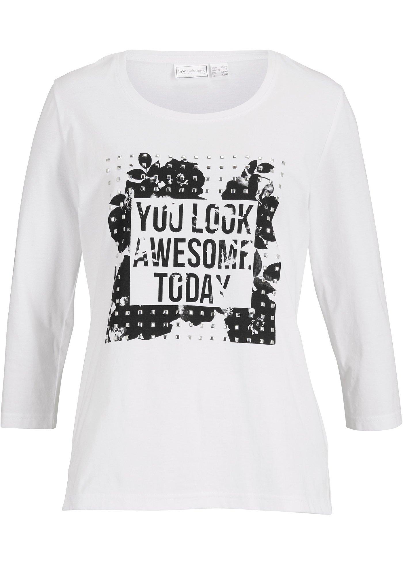 T-shirt manches longues à imprimé avec rivets appliqués