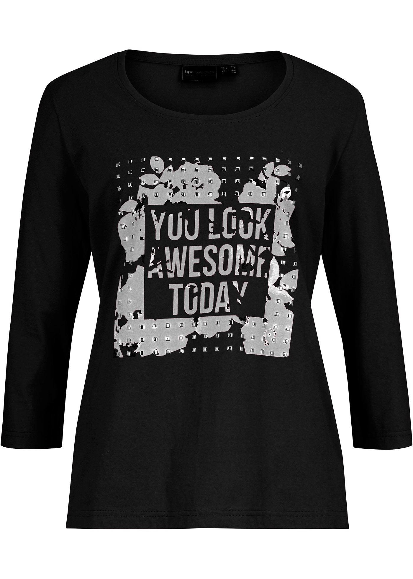 T-shirt manches longues à imprimé avec rivets appliqués