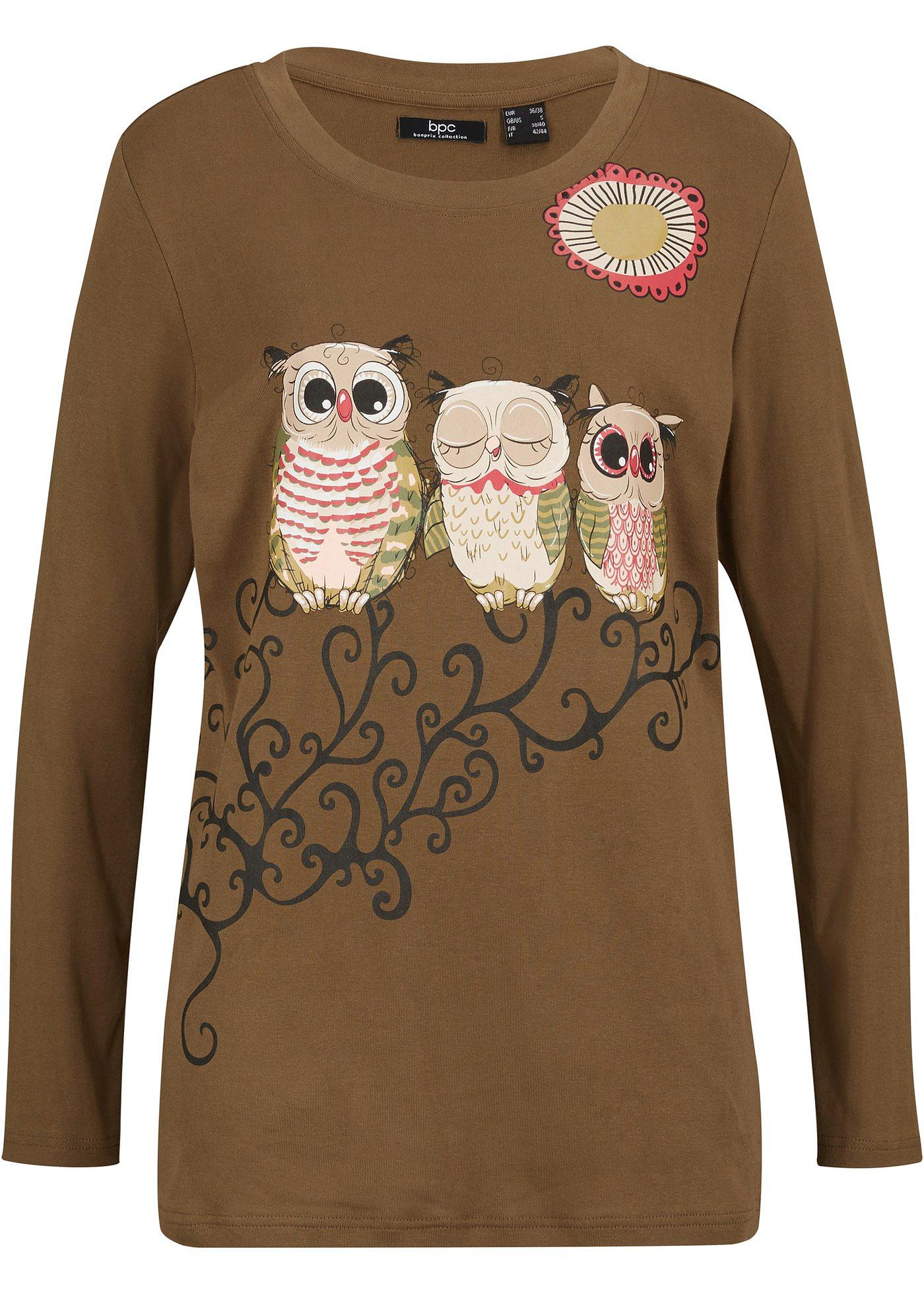 T-shirt manches longues à imprimé chouettes