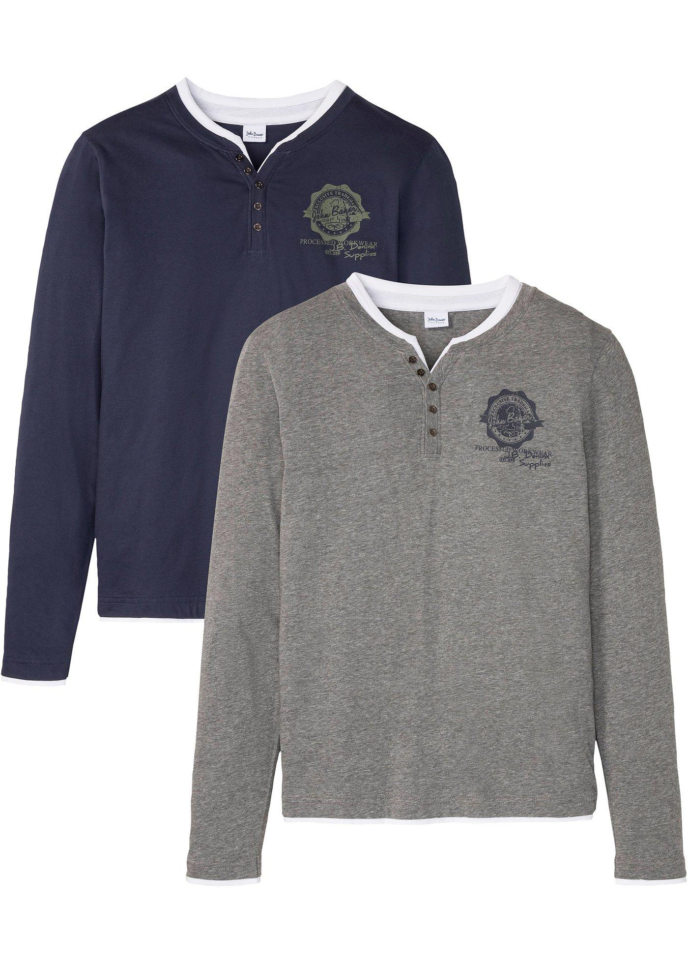 Lot de 2 T-shirts col Henley à manches longues