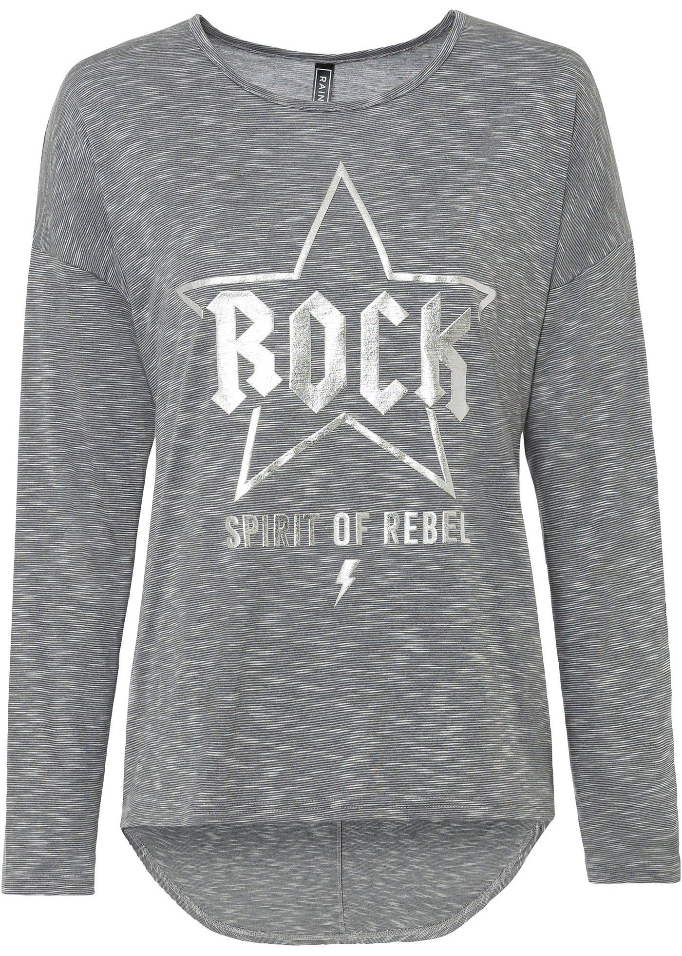 T-shirt manches longues avec imprimé argenté