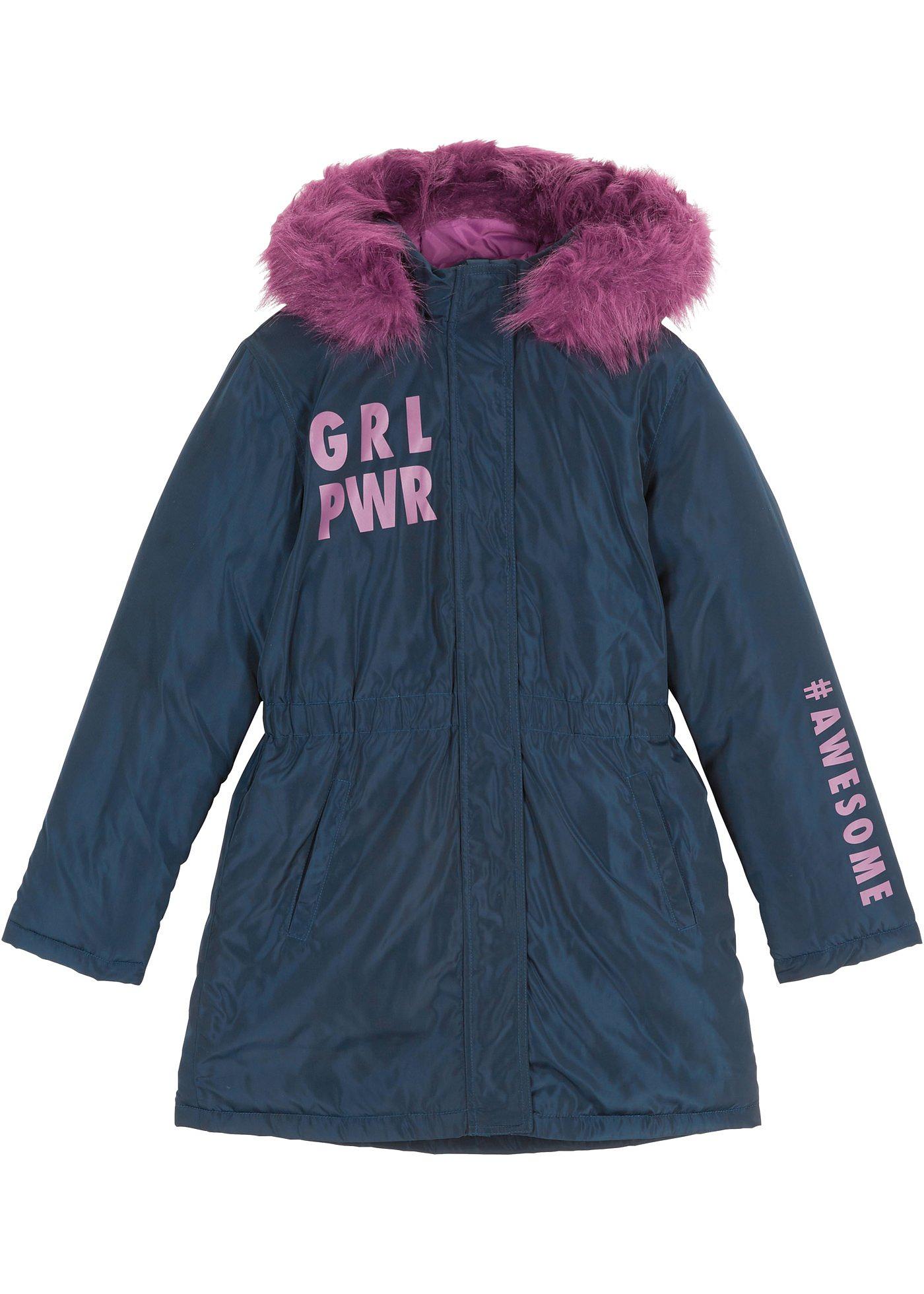 Parka d'hiver fille avec imprimé et capuche amovible