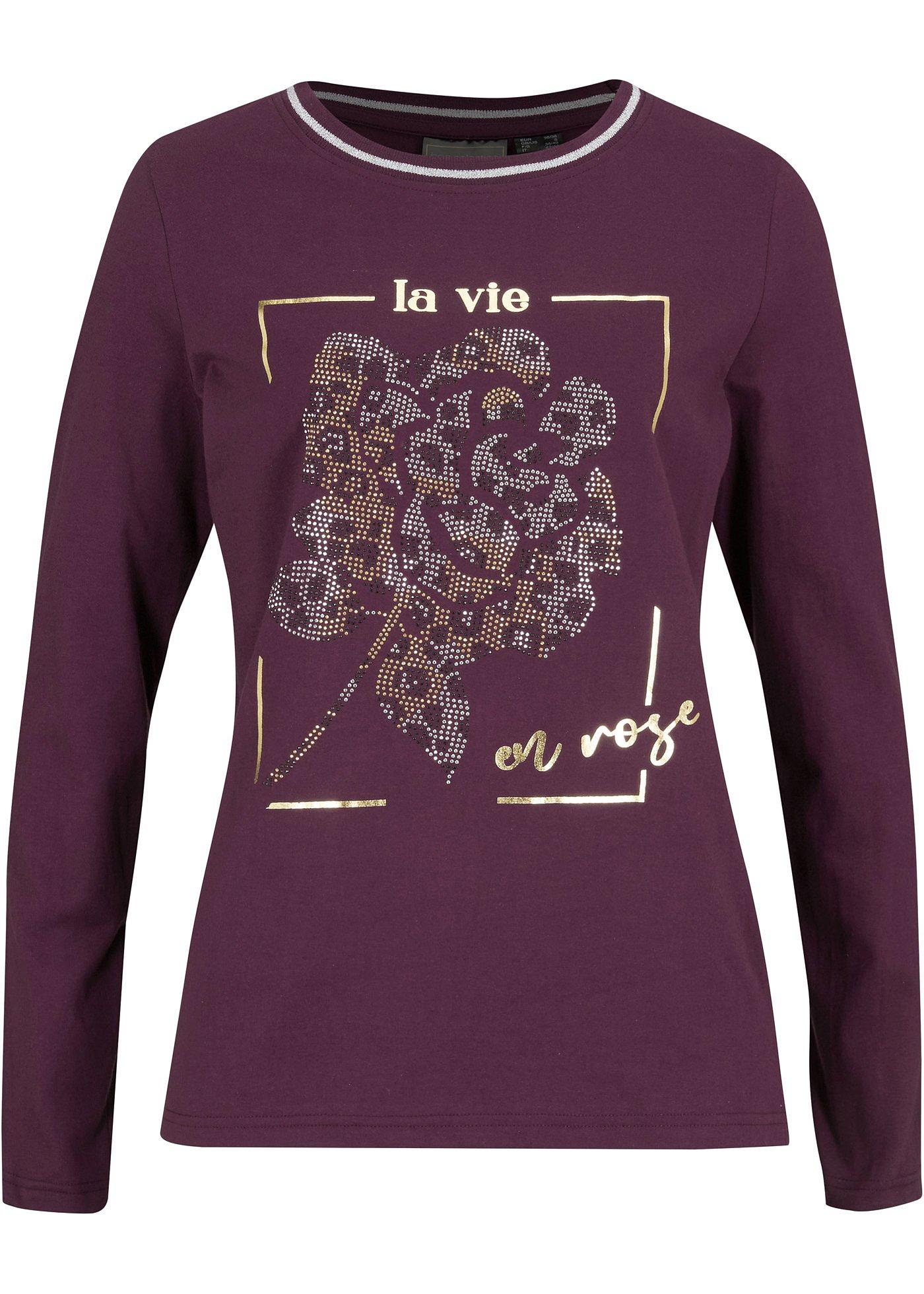 T-shirt manches longues à imprimé avec strass