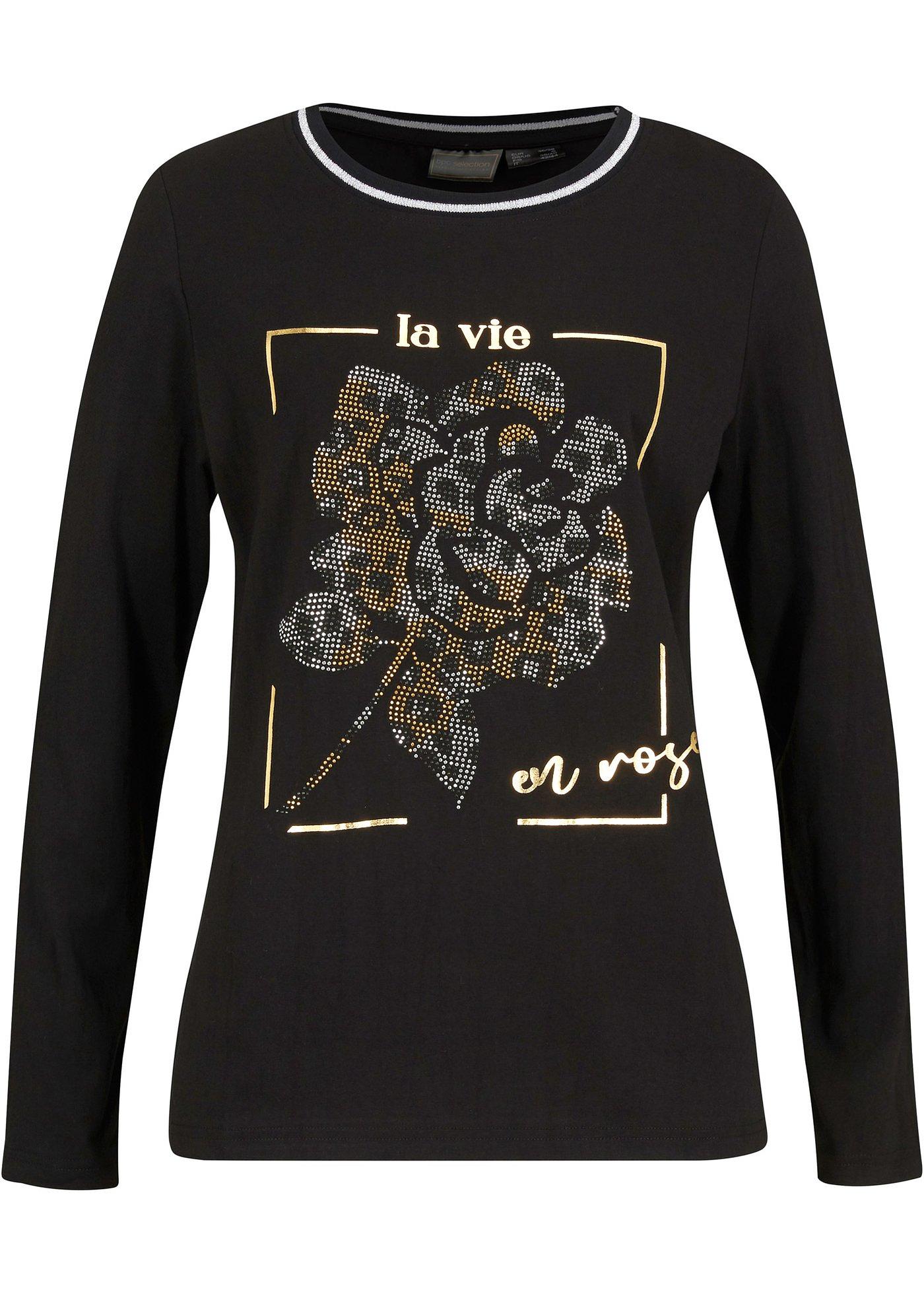 T-shirt manches longues à imprimé avec strass