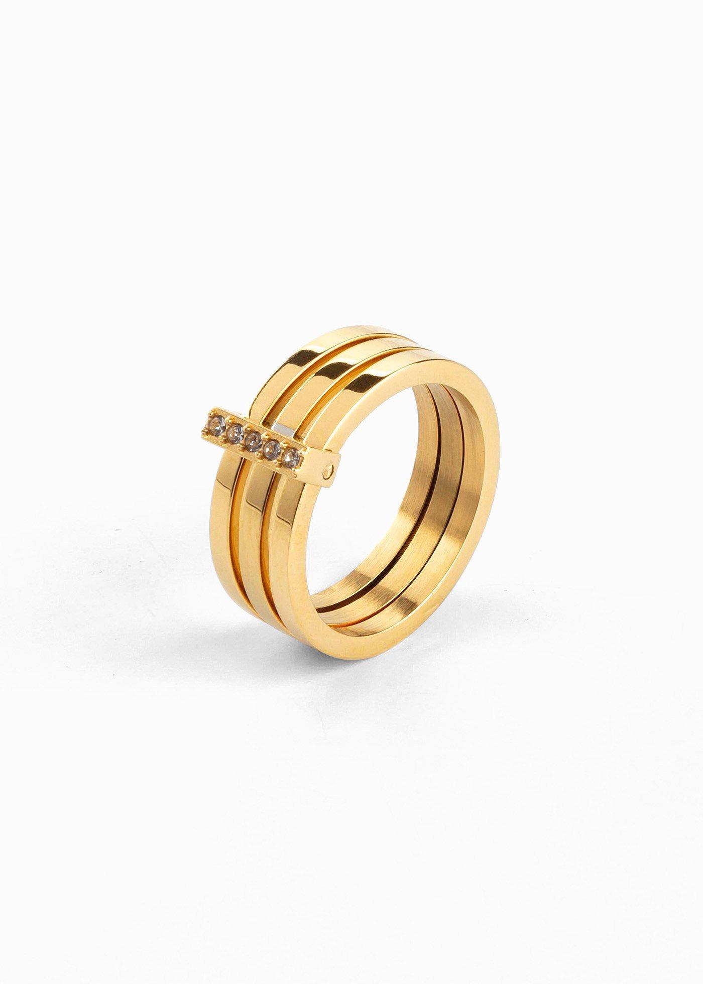 Bague 3 rangs en acier inoxydable avec zirconium