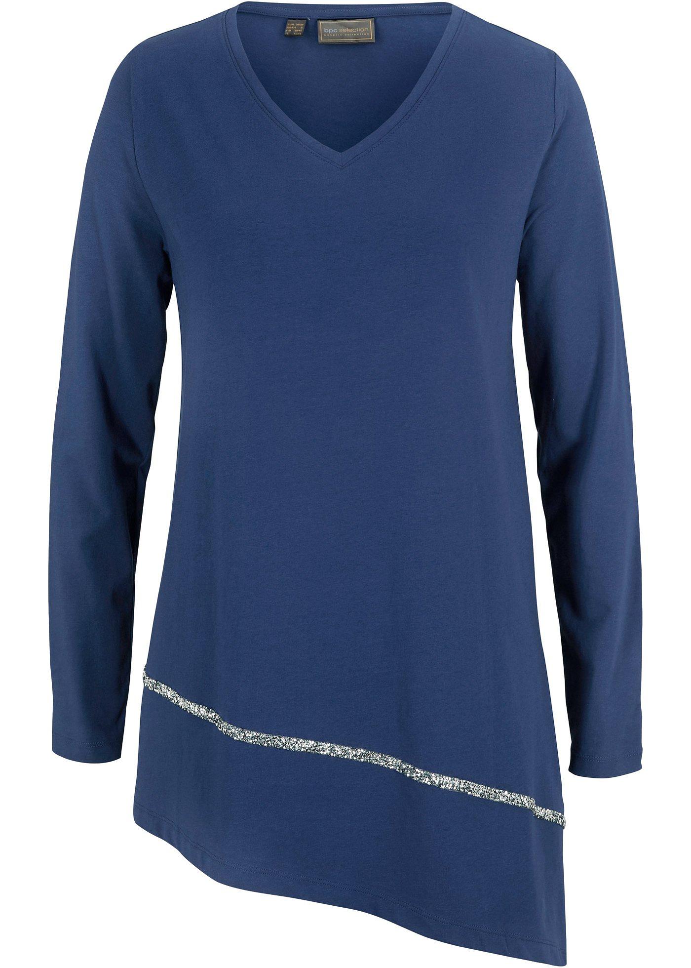 T-shirt long de coupe asymétrique avec effet brillant