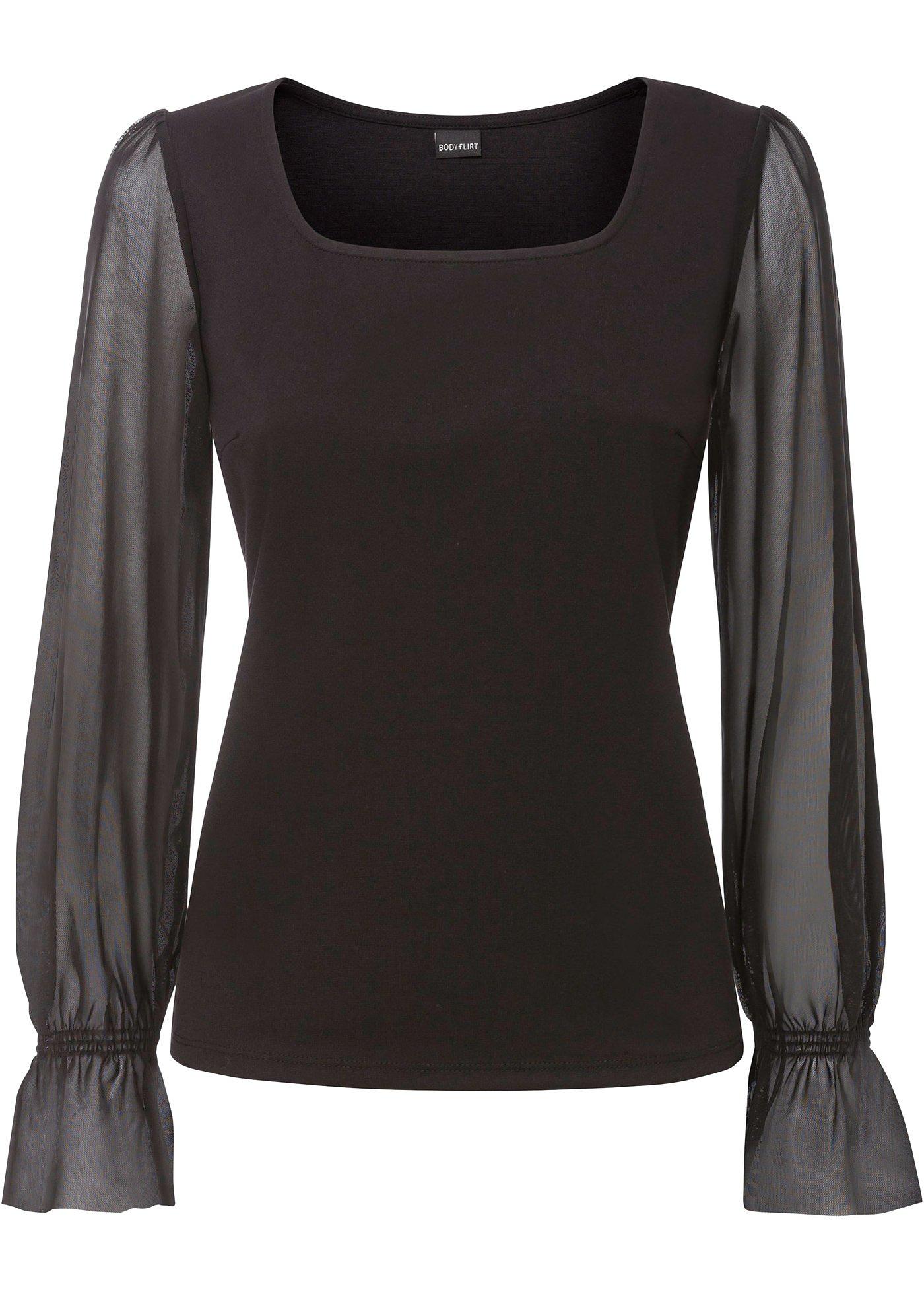 T-shirt à col carré avec manches transparentes