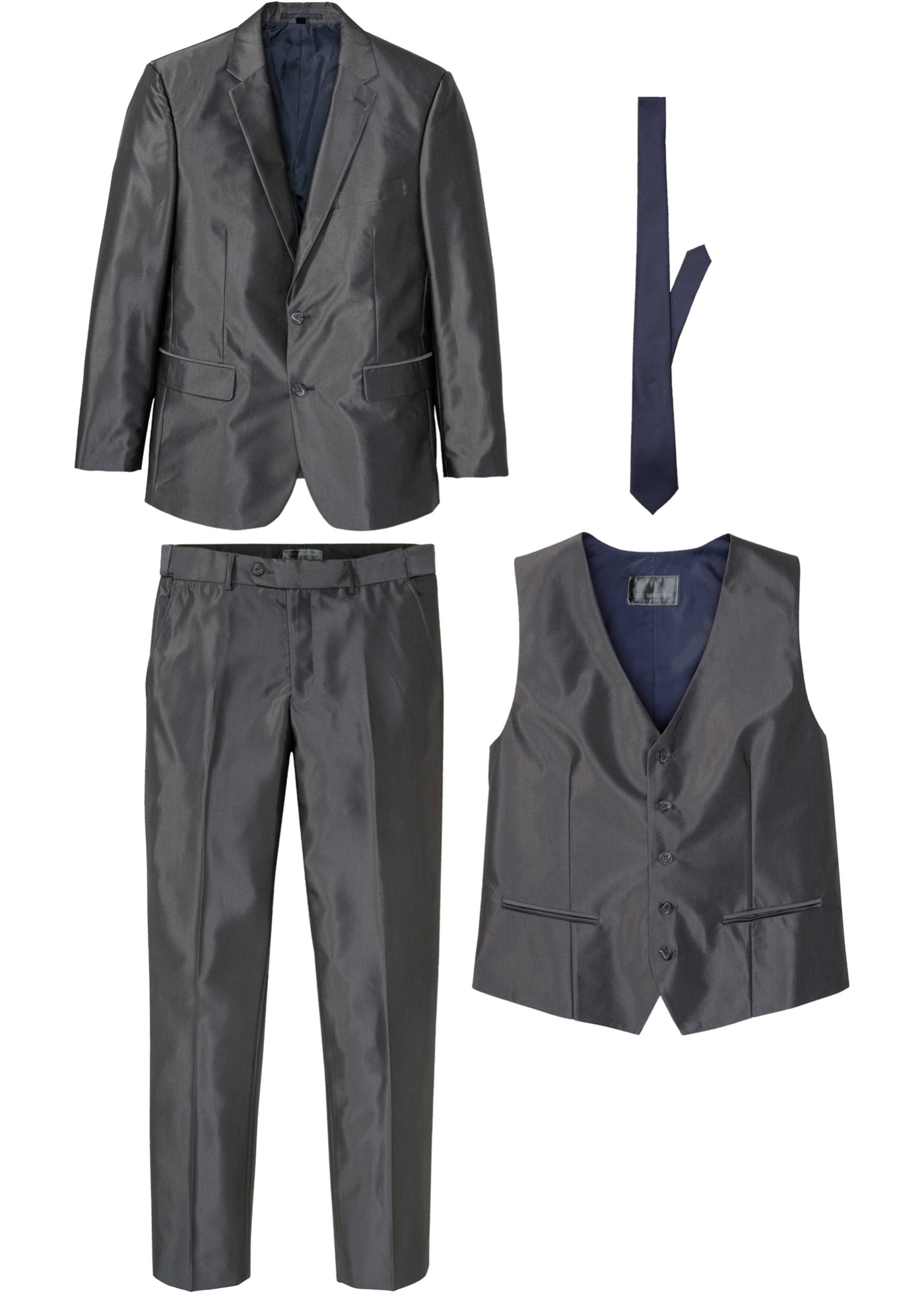 Costume (Ens. 4 pces.) avec taille confortable : veste, pantalon, gilet, cravate