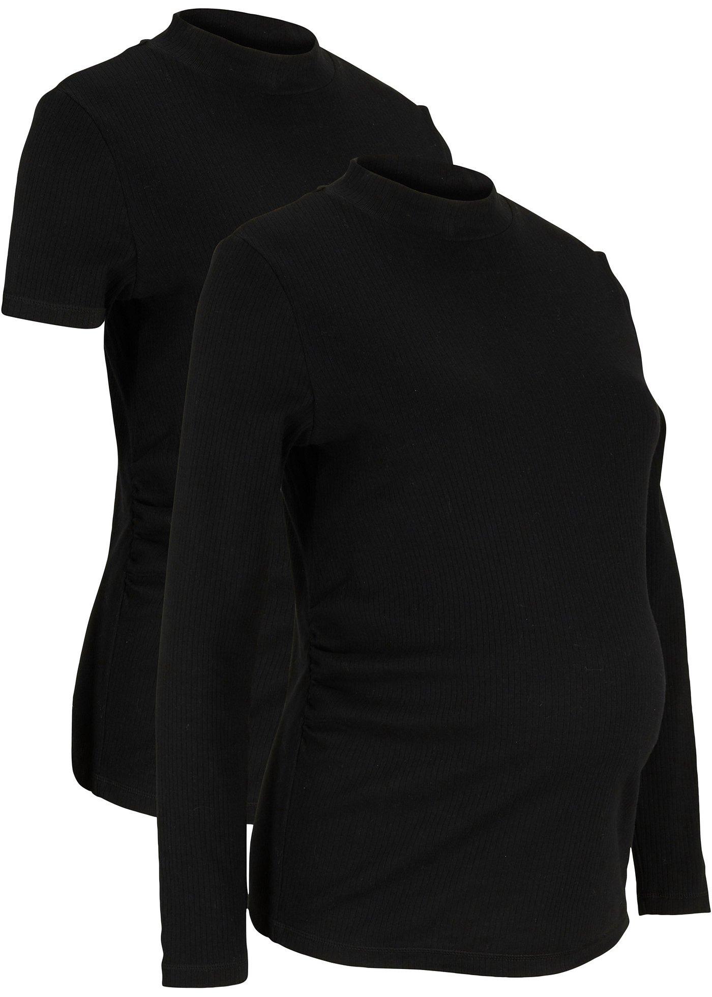 Lot de 2 T-shirts de grossesse côtelés à manches courtes/longues