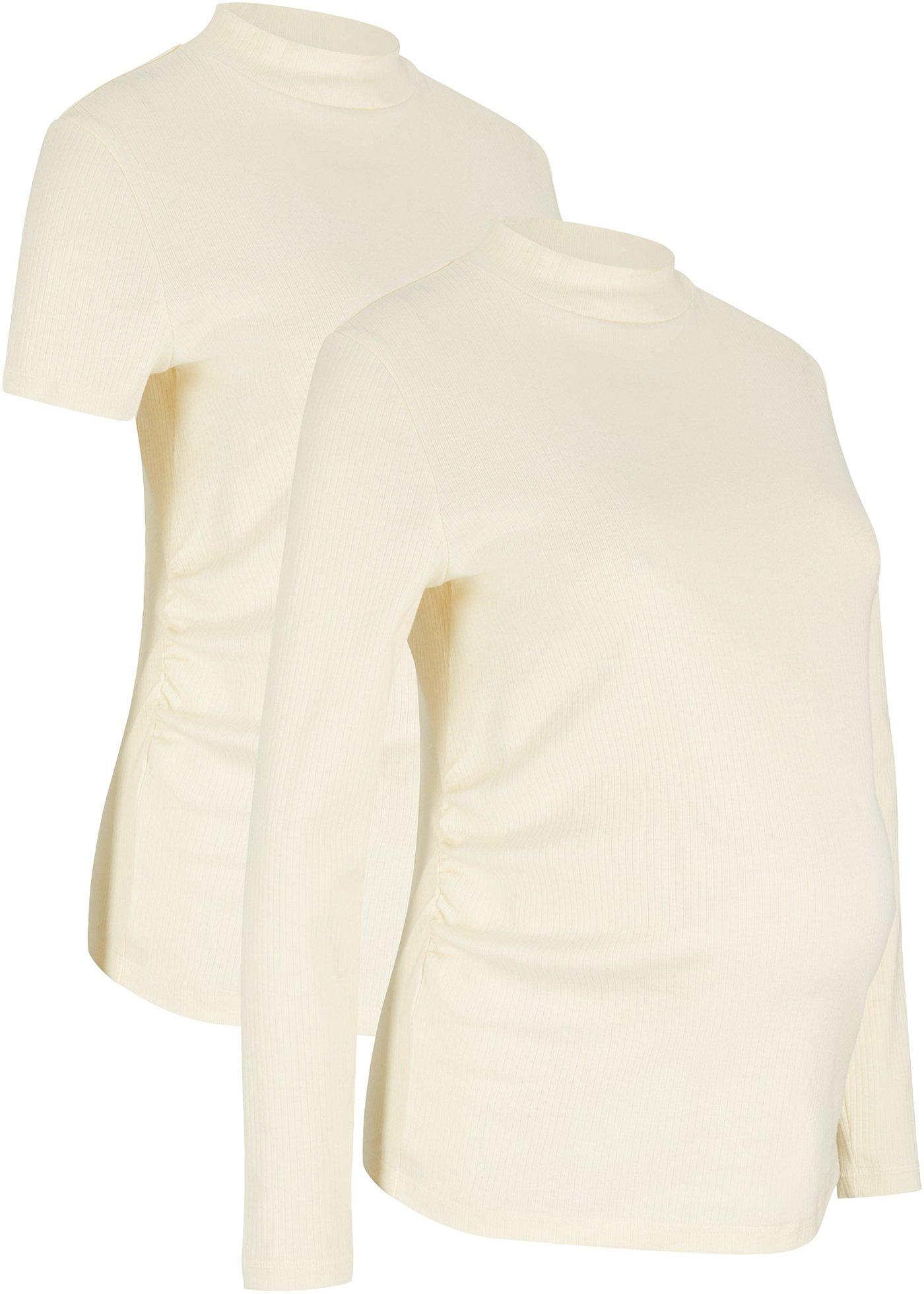 Lot de 2 T-shirts de grossesse côtelés à manches courtes/longues