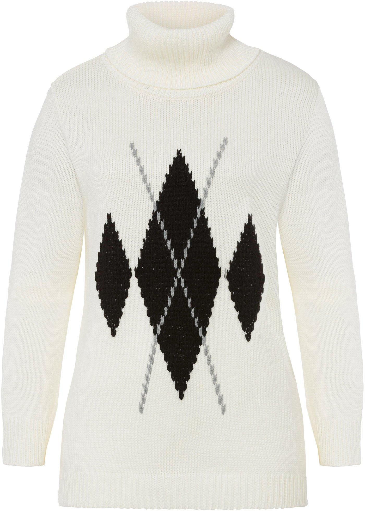 Pull col roulé à motif losange