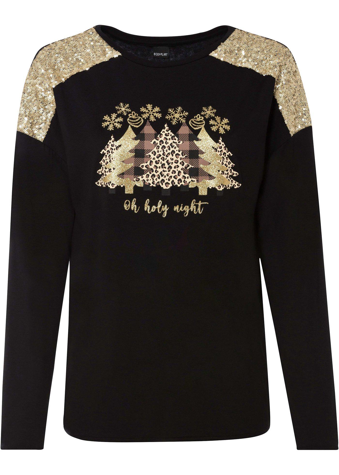 T-shirt oversize avec motif de Noël et jolies paillettes