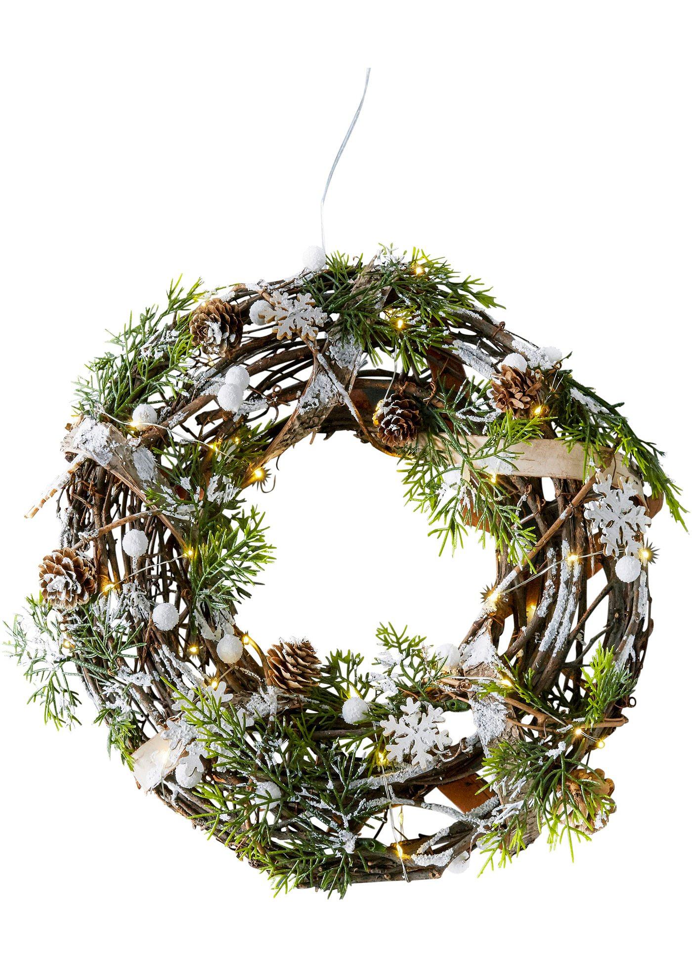 Couronne de porte à LED avec étoiles de givre