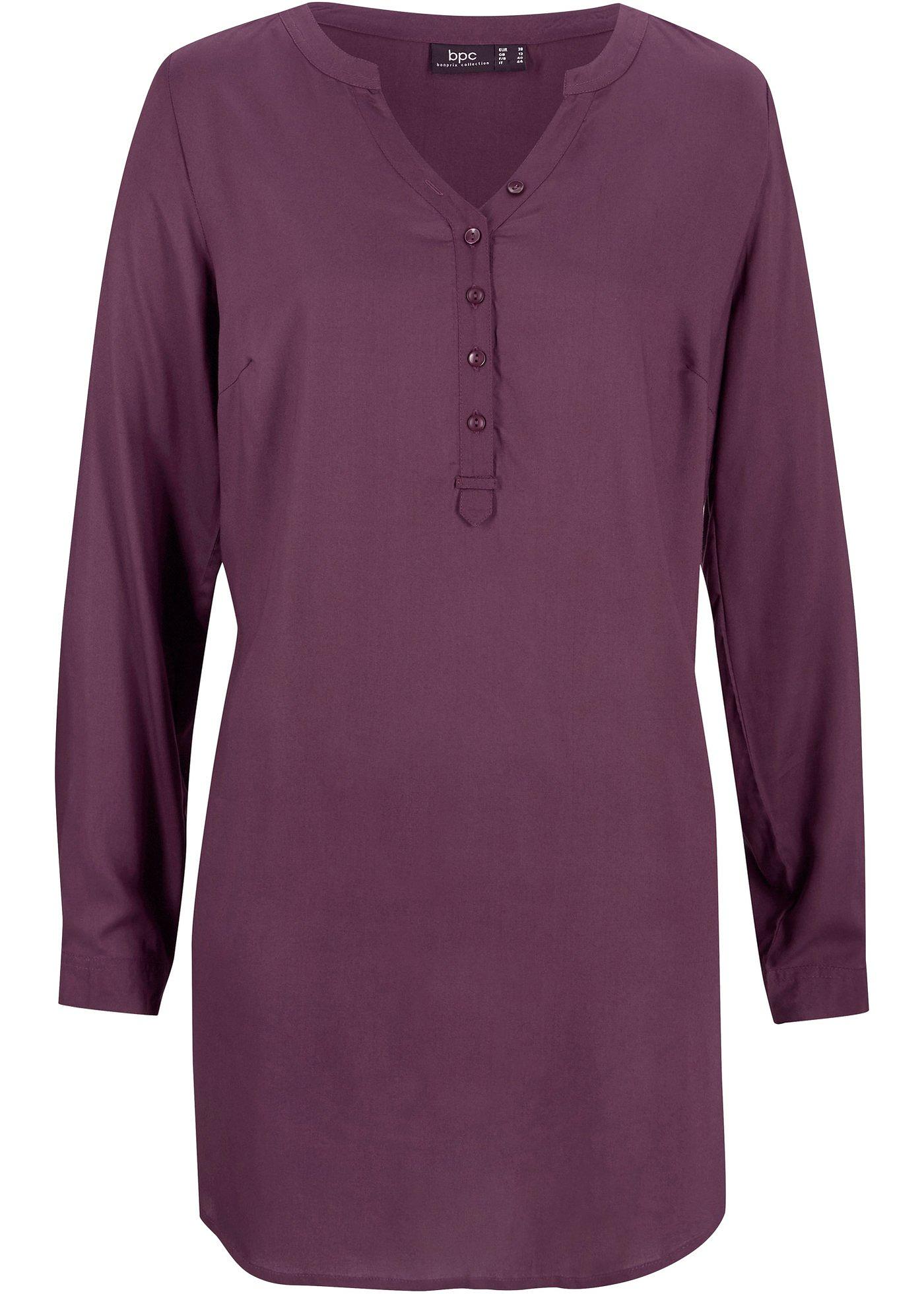 Blouse longue en viscose à col Henley