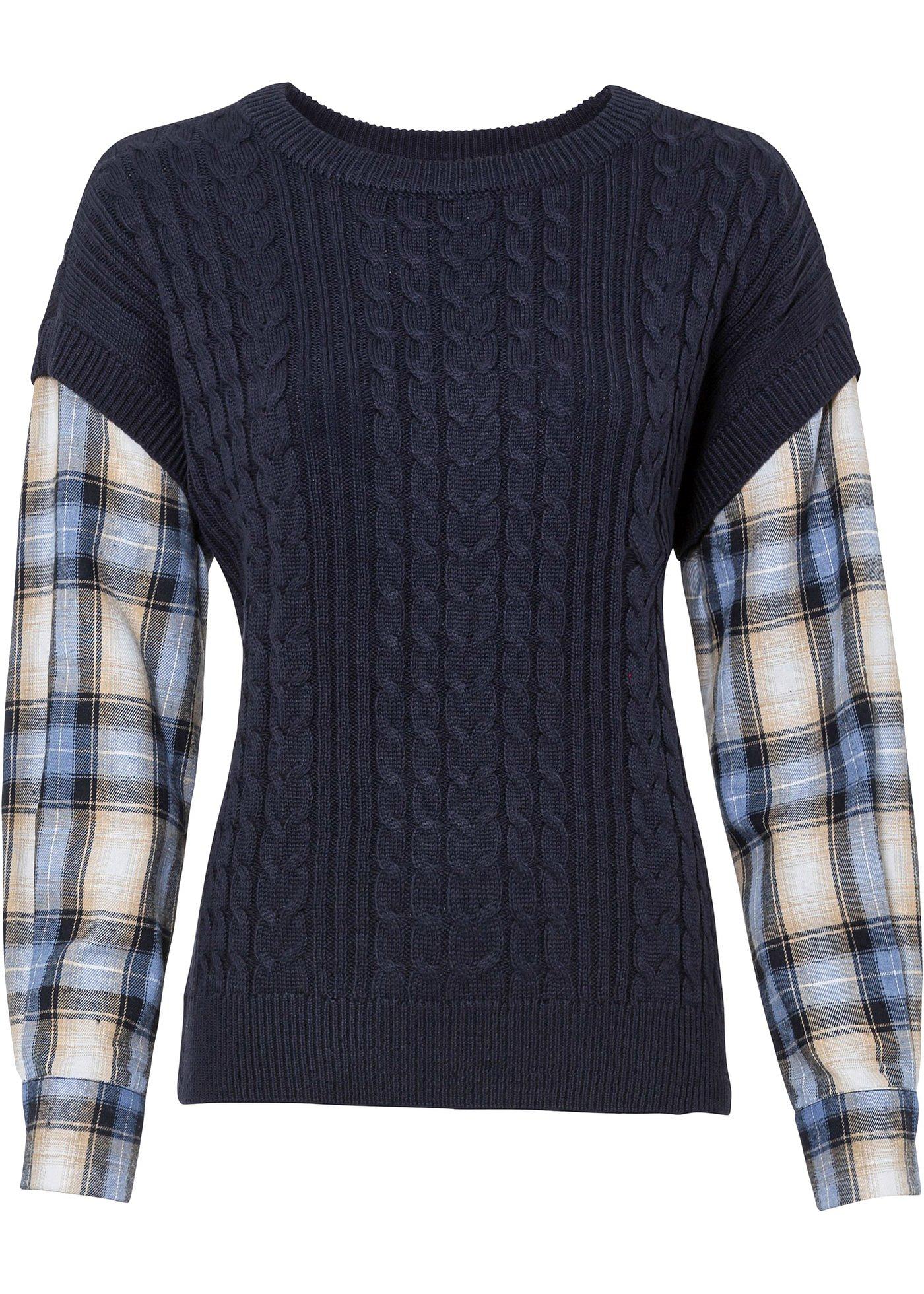 Pull à torsades avec empiècement chemisier