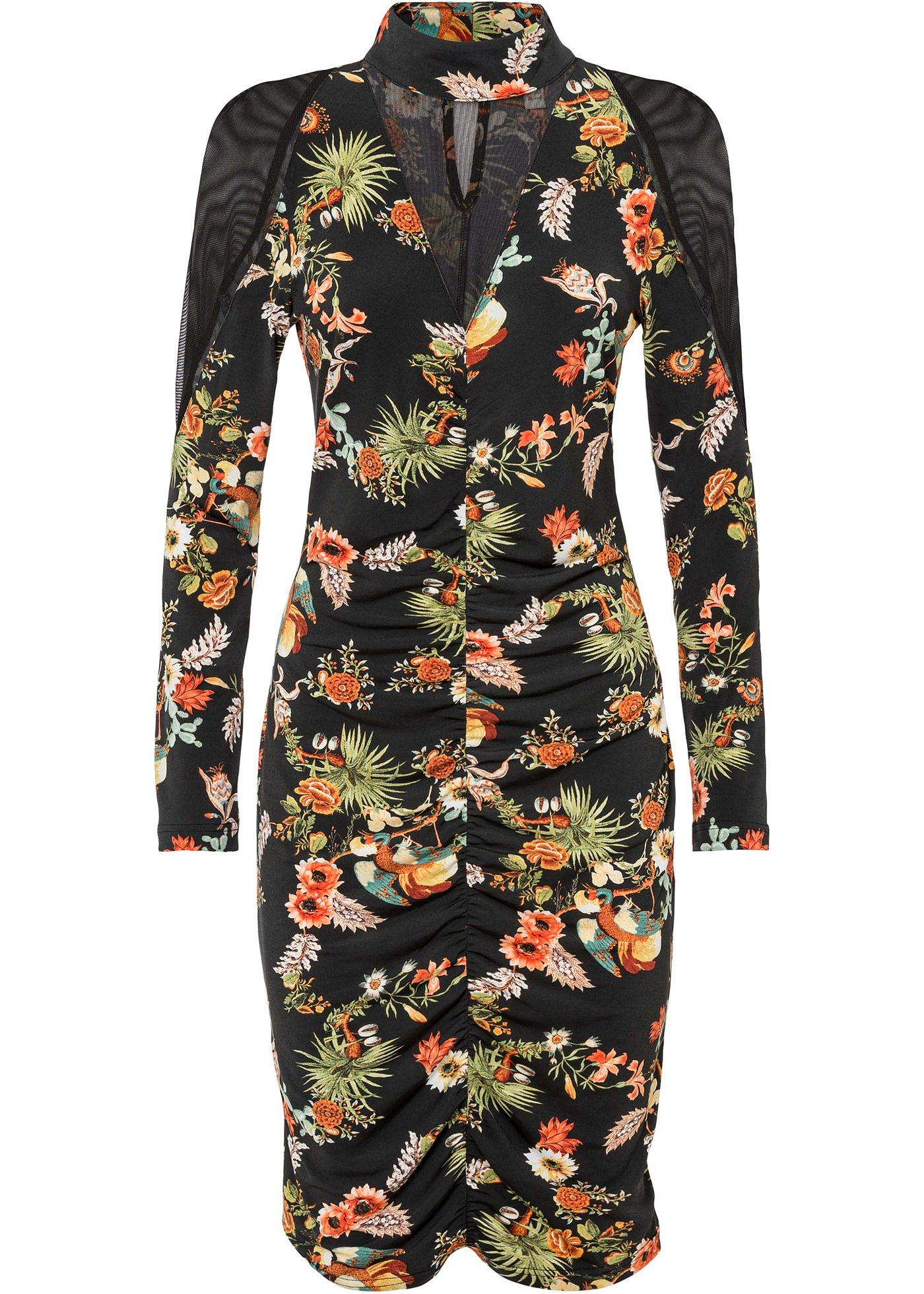 Robe fourreau avec empiècement en mesh