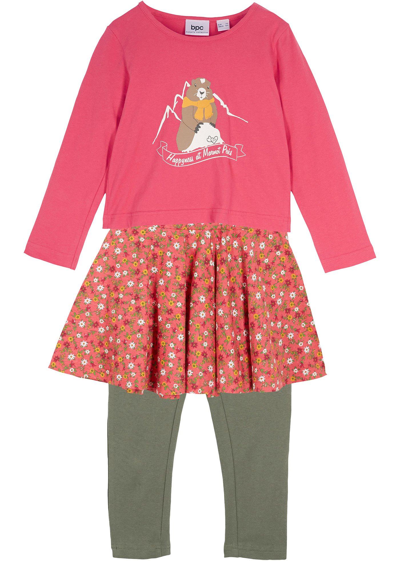 T-shirt, jupe, legging fille (Ens. 3 pces.)