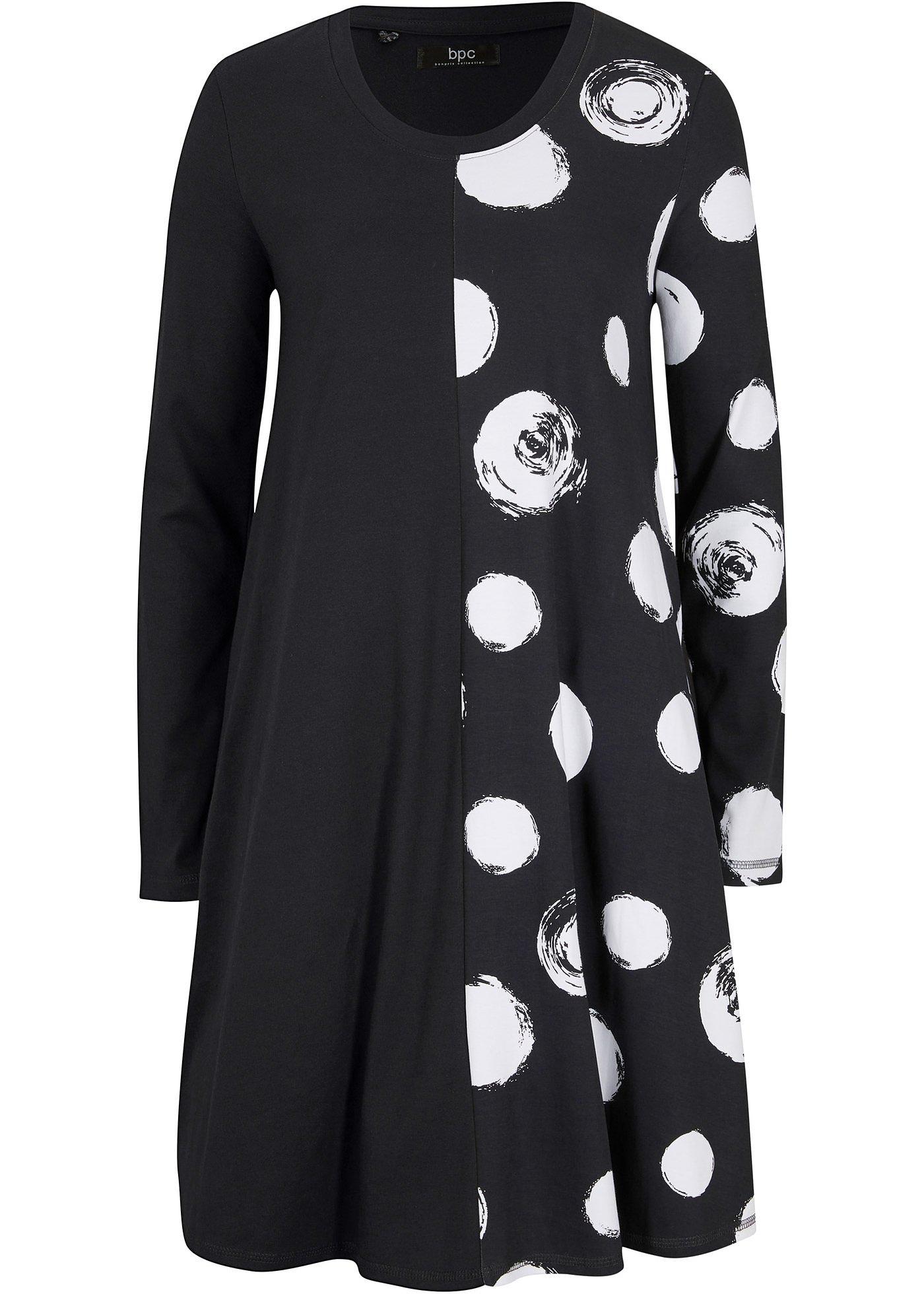 Robe en jersey coton large avec imprimé, manches longues