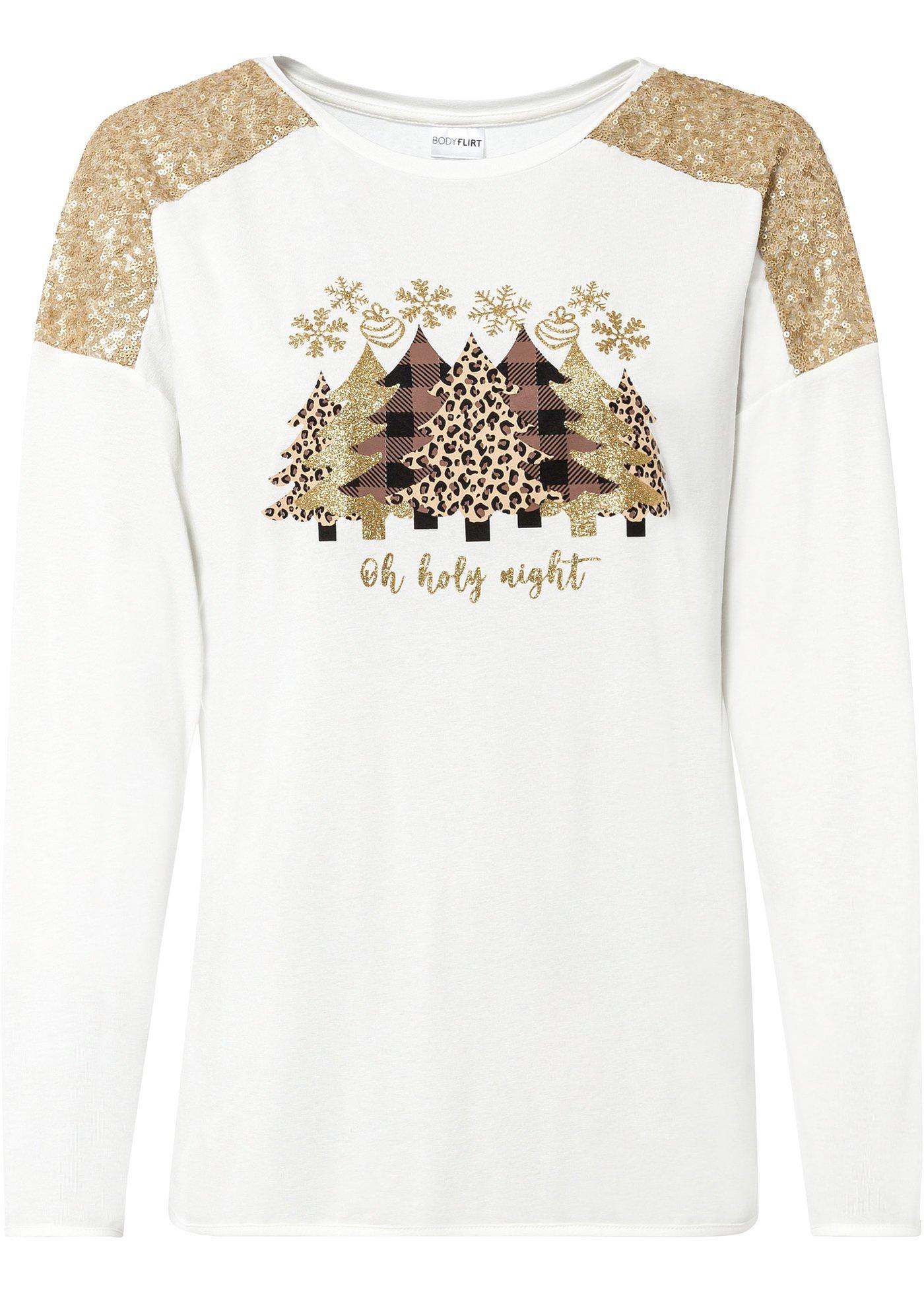 T-shirt oversize avec motif de Noël et jolies paillettes