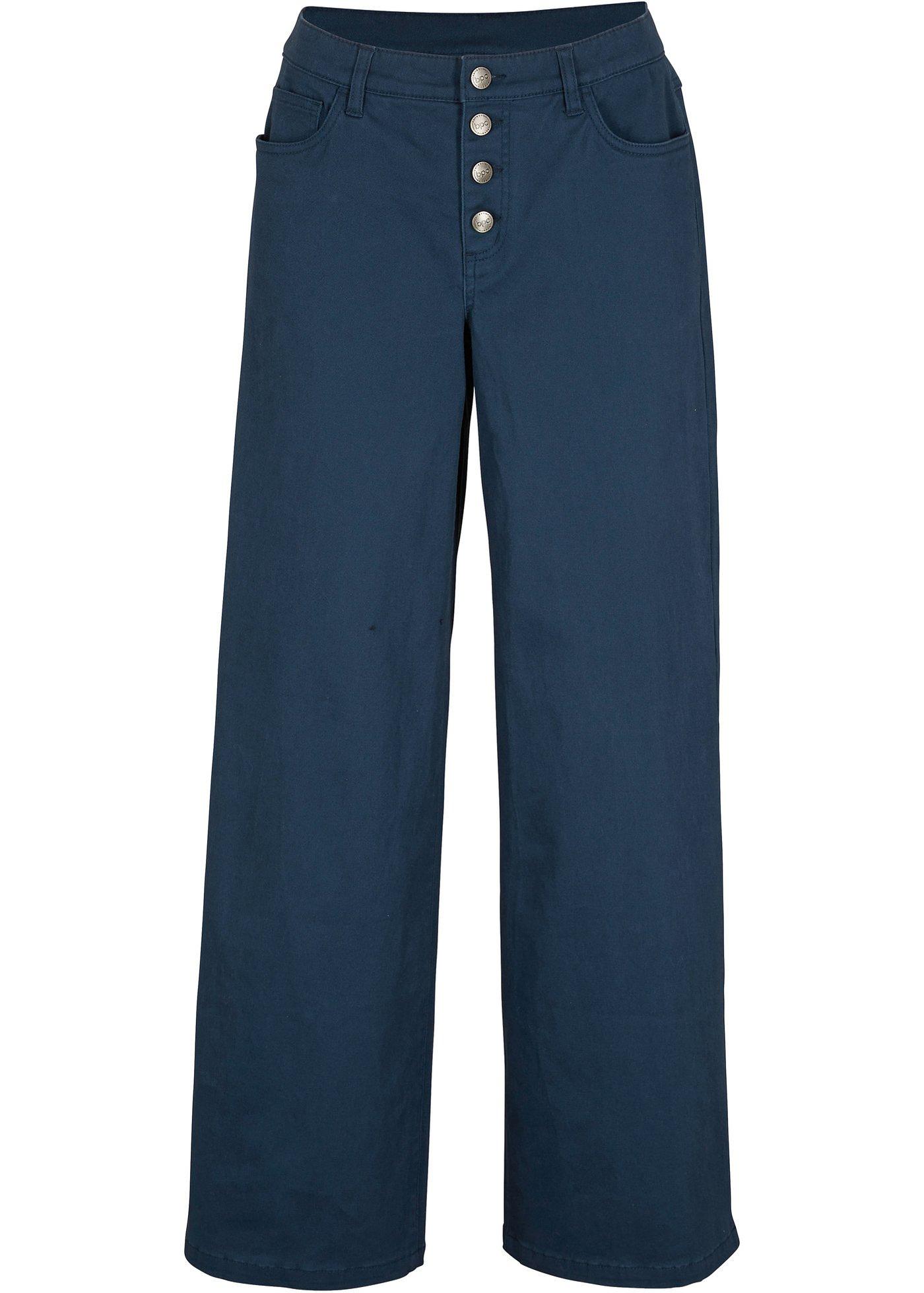 Pantalon extensible avec patte de boutonnage, jambes larges