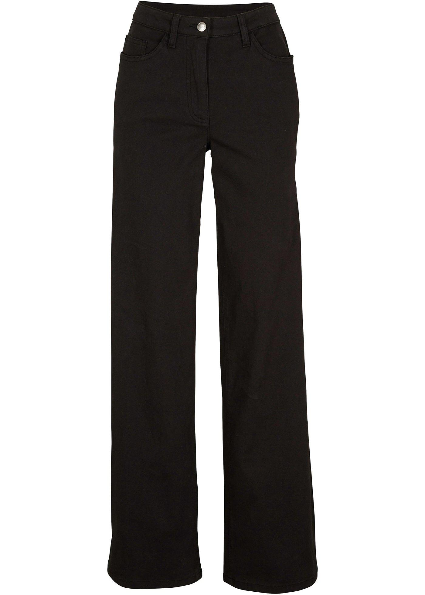 Pantalon extensible, taille haute, jambes larges