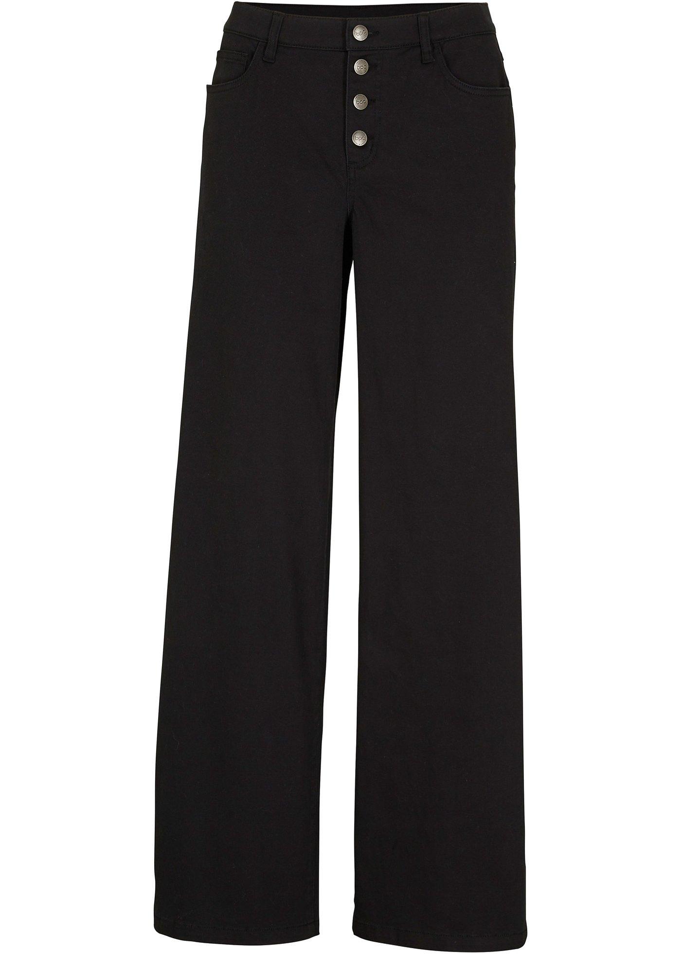Pantalon extensible avec patte de boutonnage, jambes larges