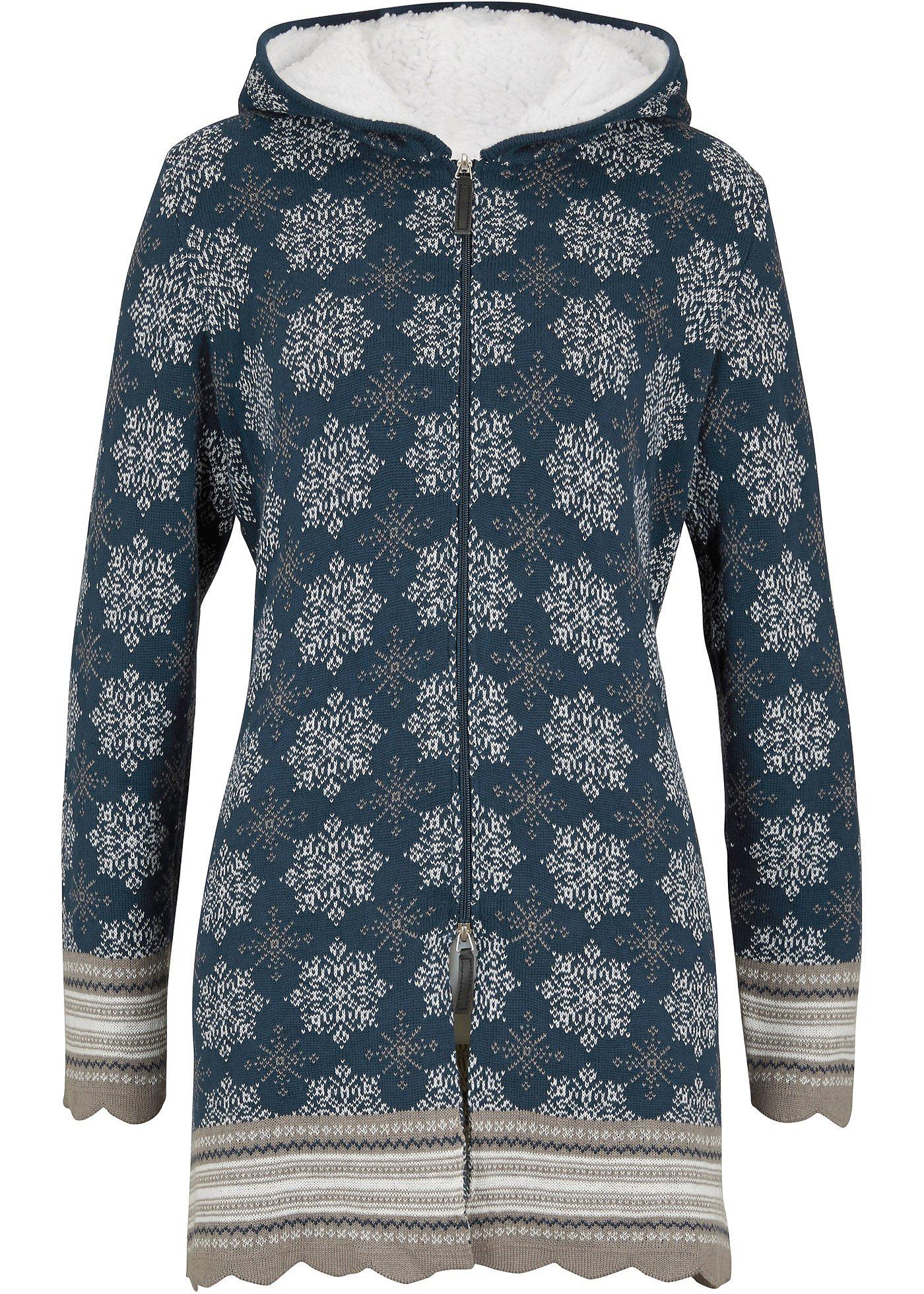 Image de Gilet long en maille jacquard avec capuche