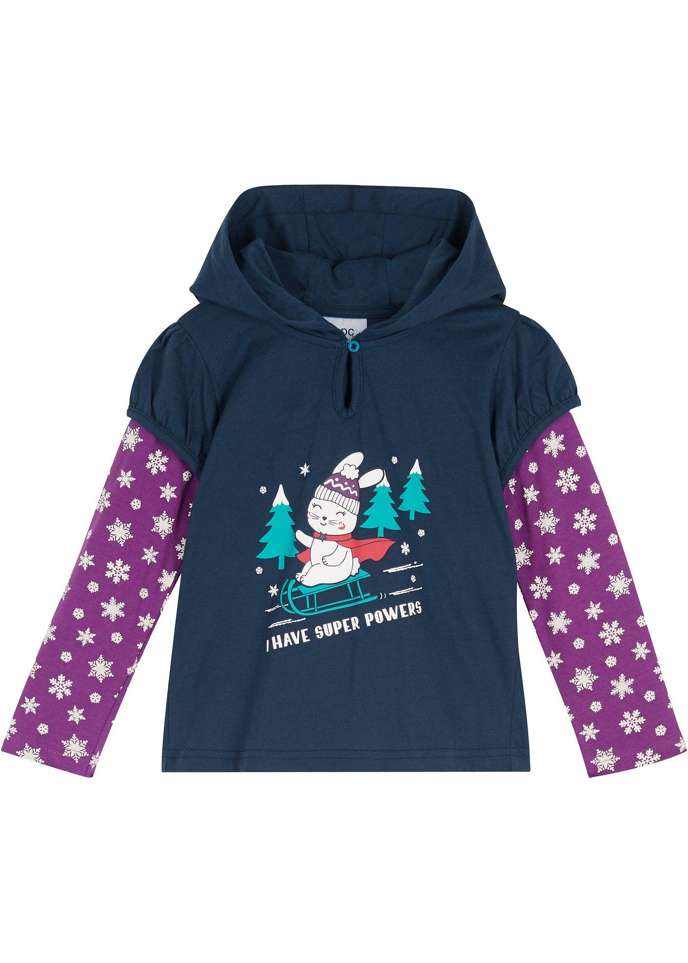 T-shirt fille à manches longues et capuche