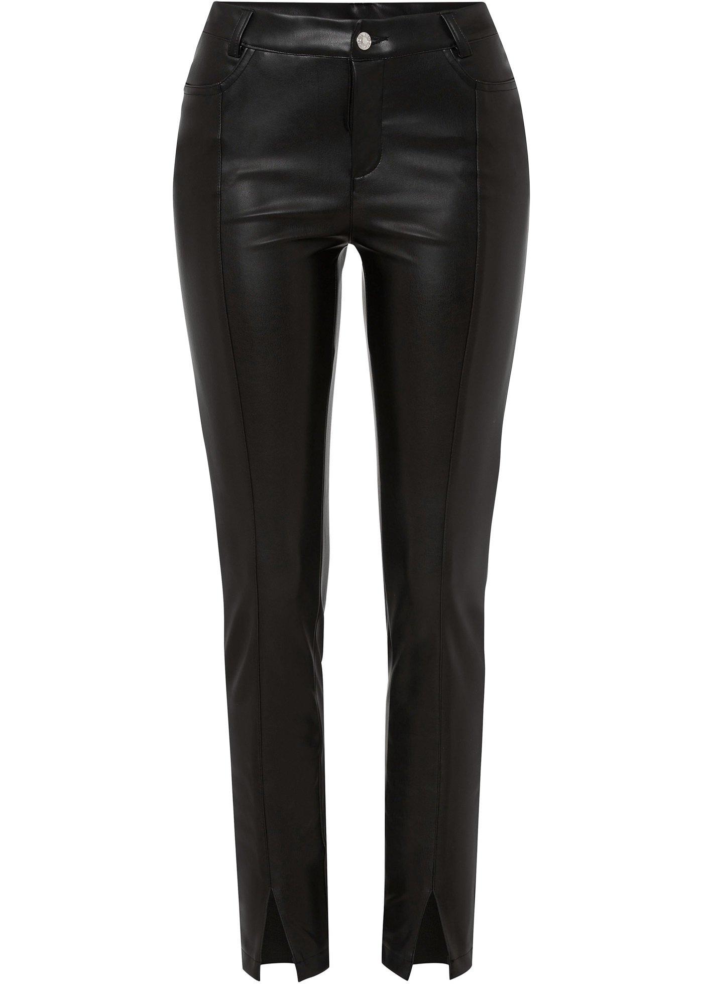 Pantalon synthétique imitation cuir avec fente