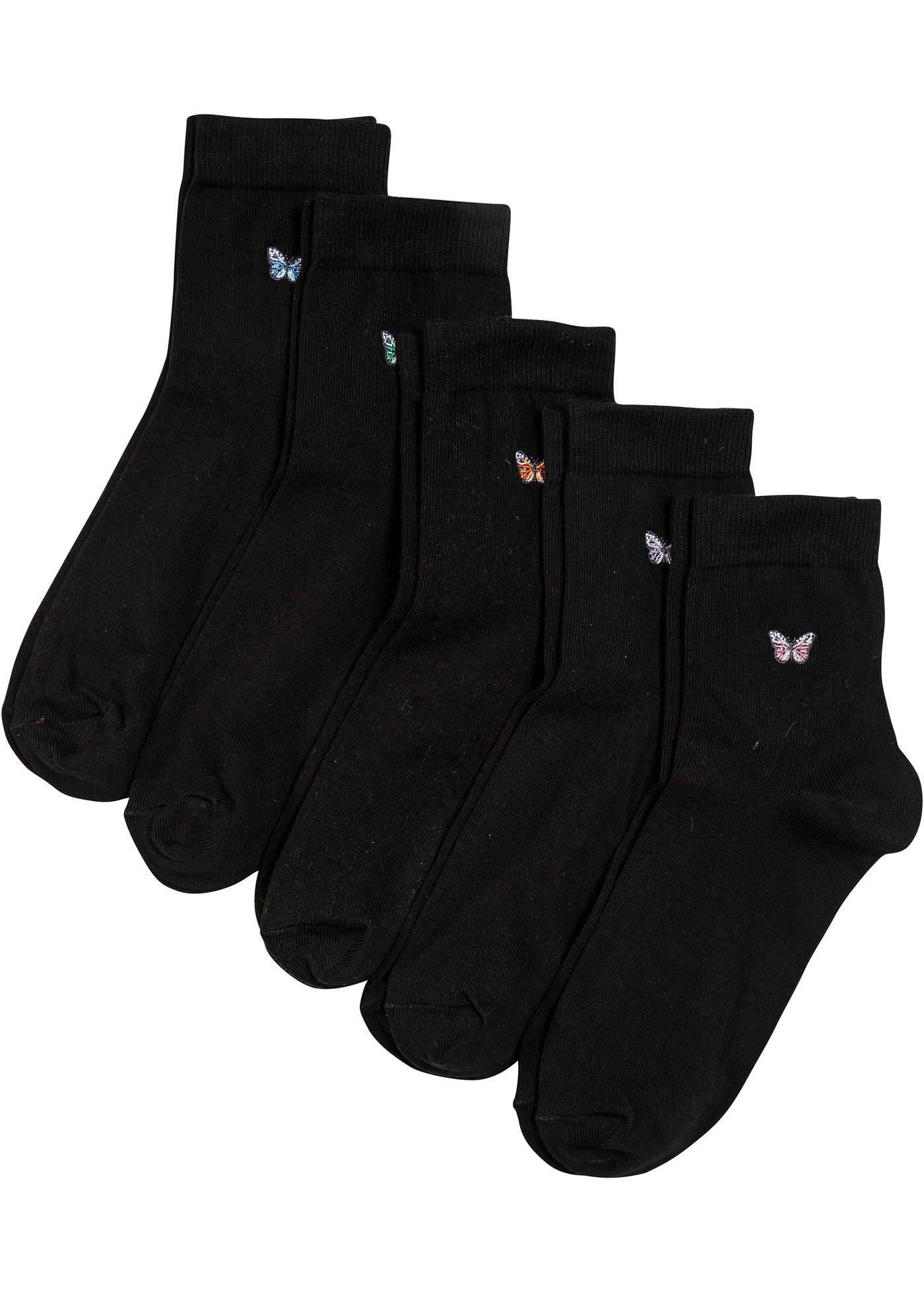 Lot de 5 paires de mi-chaussettes avec broderie avec coton bio