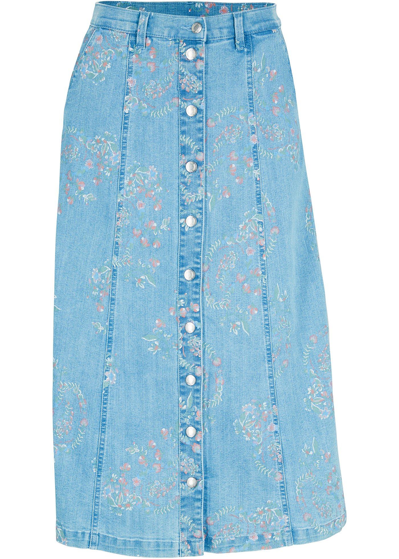 Jupe en jean imprimée longueur midi