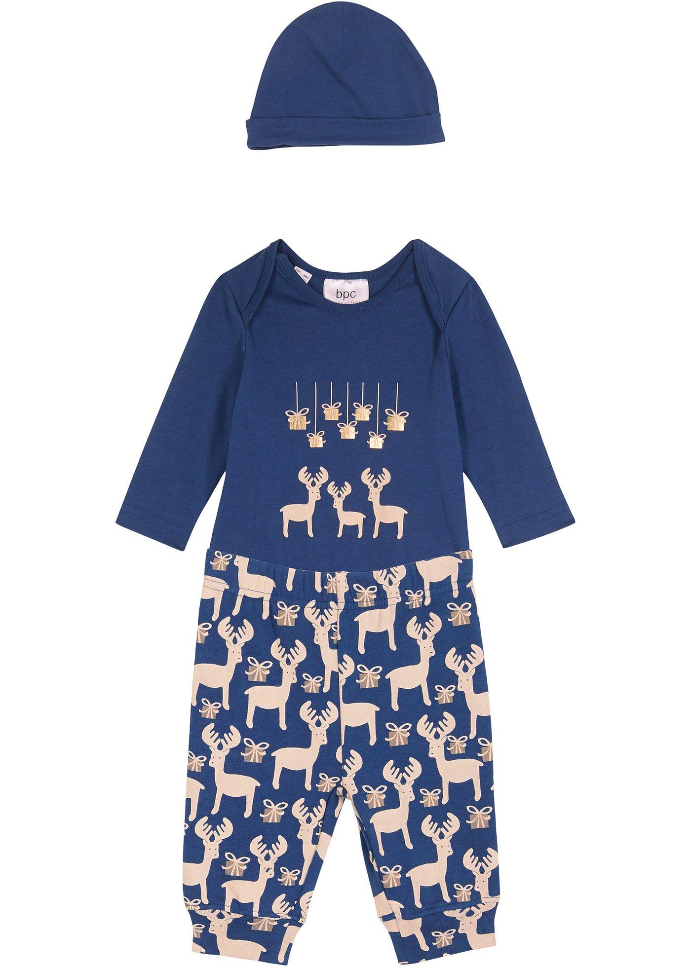 Body bébé + pantalon sweat + bonnet (Ens. 3 pces.) en coton bio