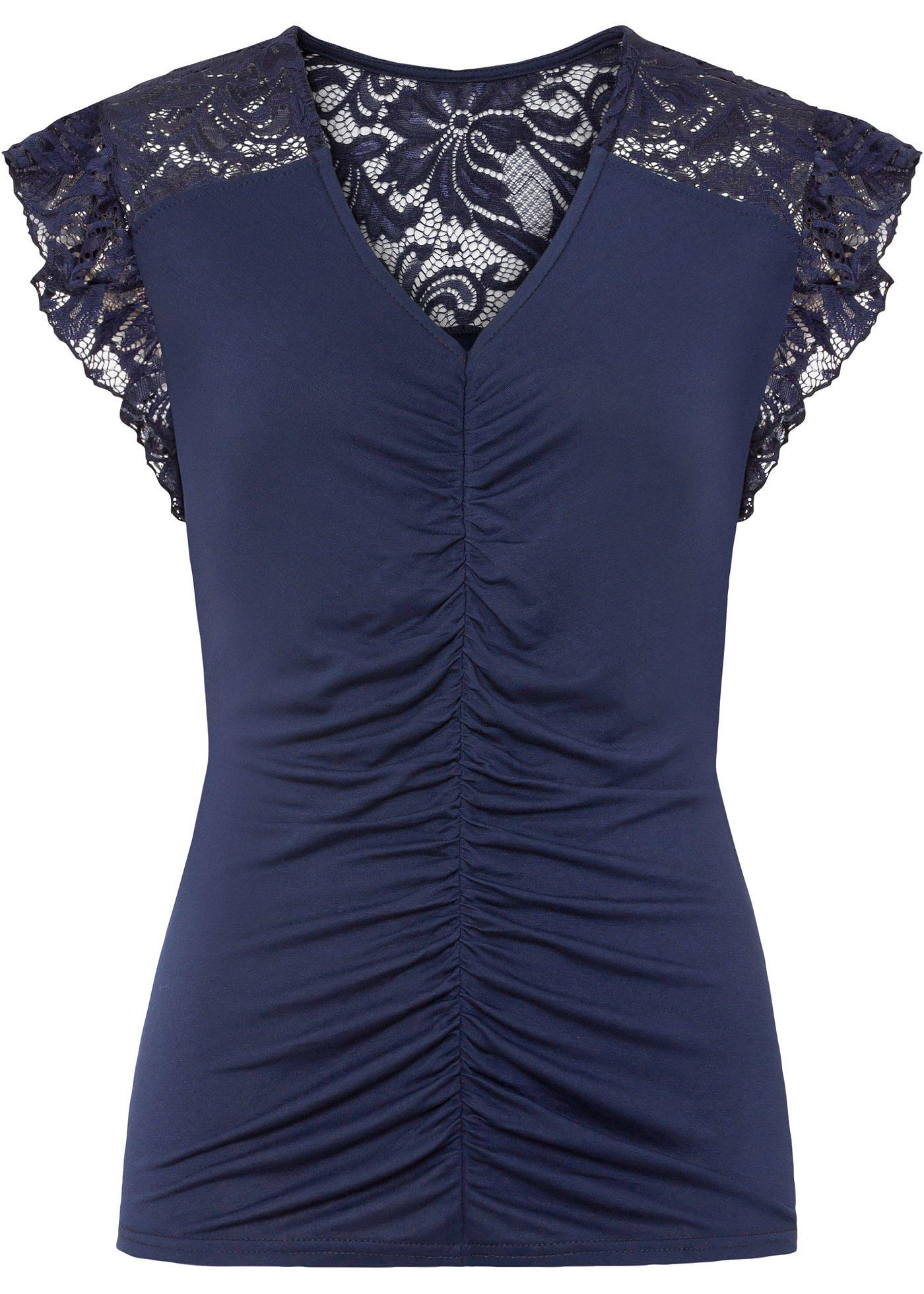 T-shirt avec fronces et dentelle