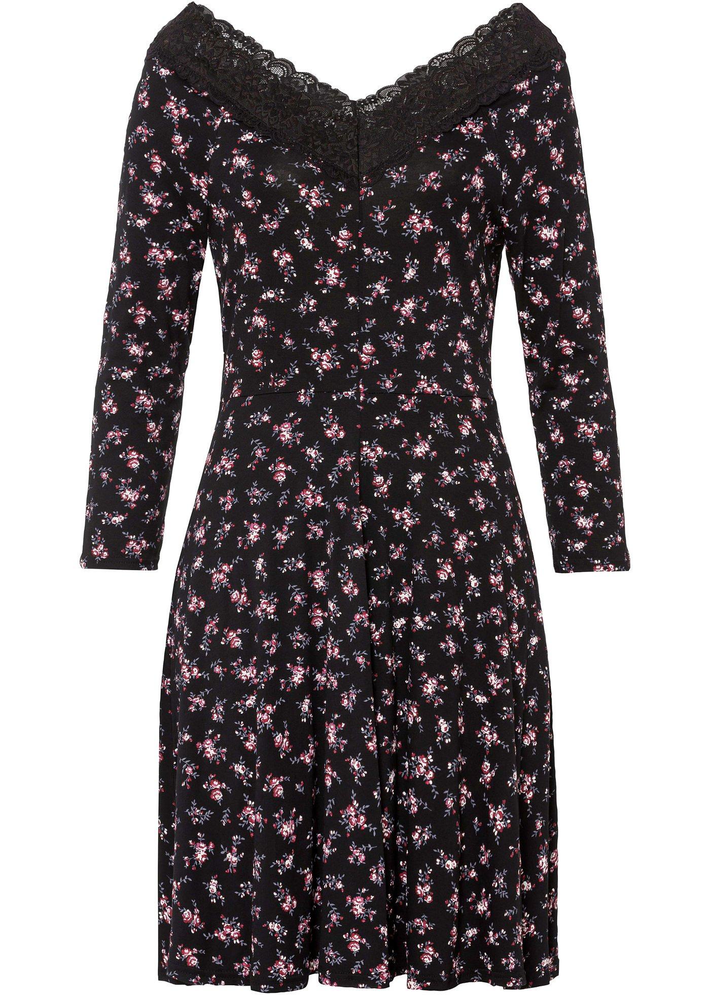 Robe en jersey imprimée à dentelle