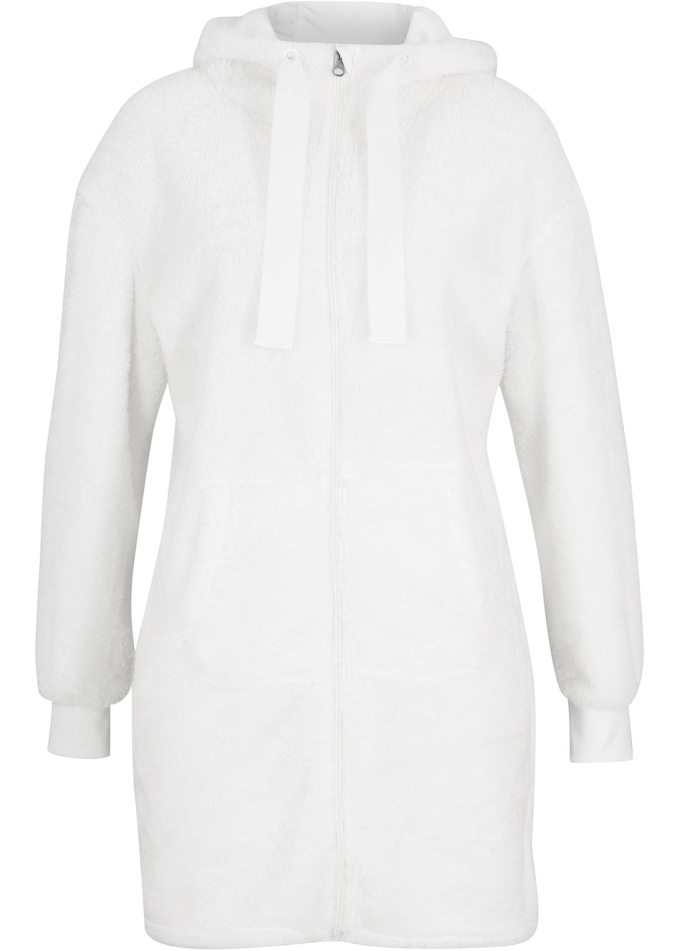 Veste longue en polaire à capuche, manches longues