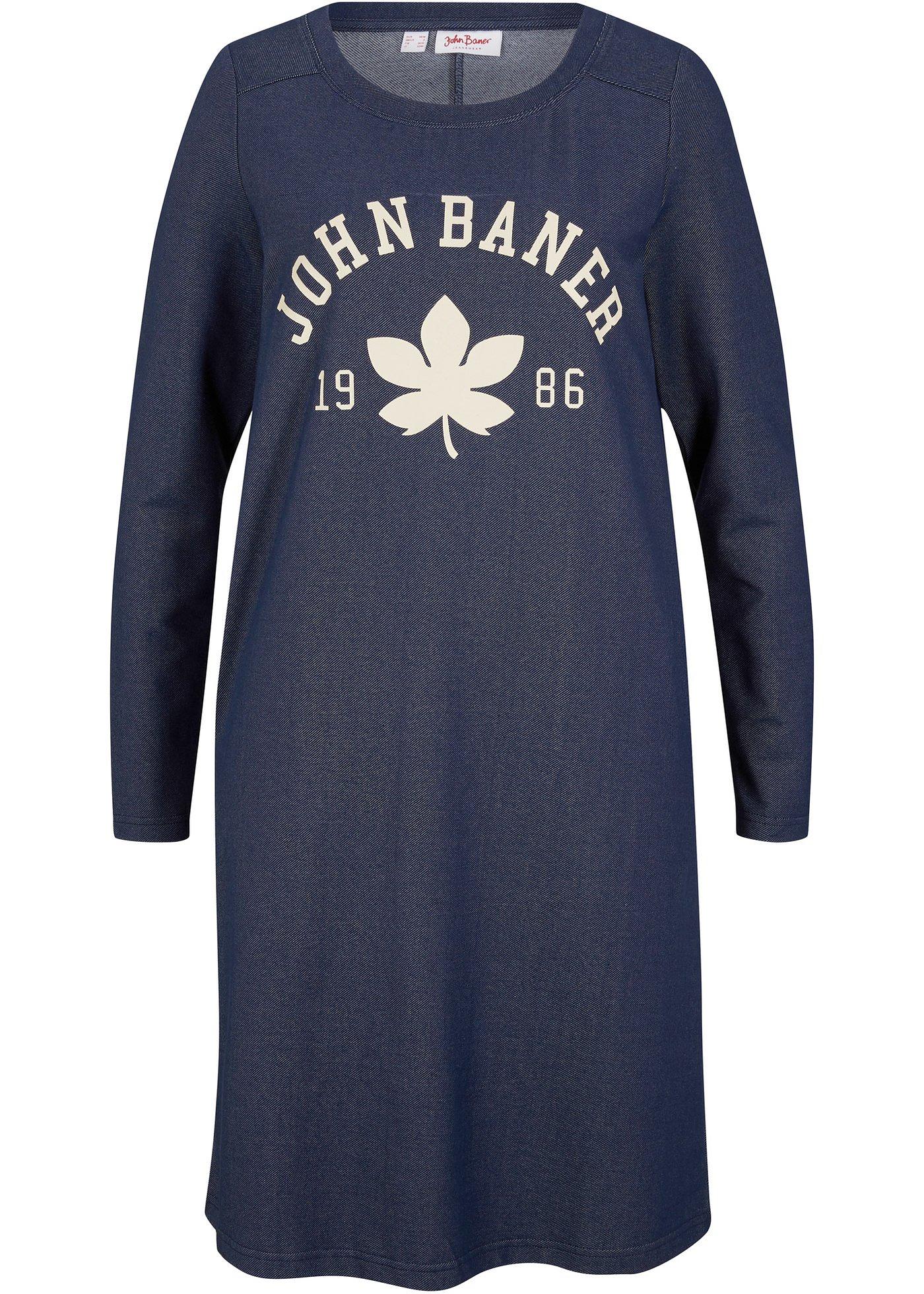 Robe sweat effet jean, manches longues, avec imprimé