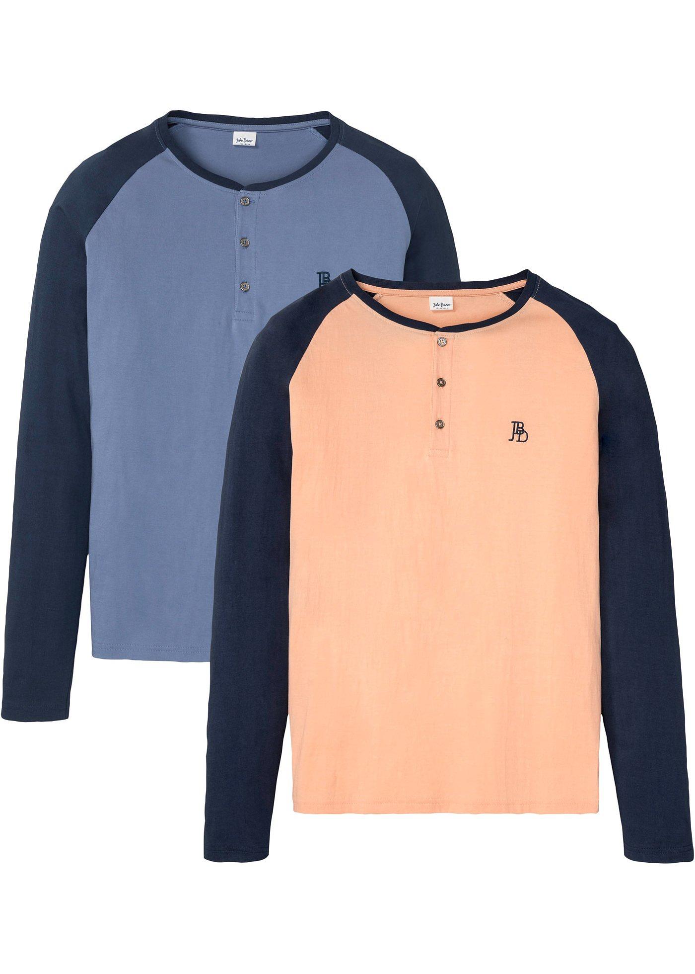 Lot de 2 T-shirts col Henley manches longues