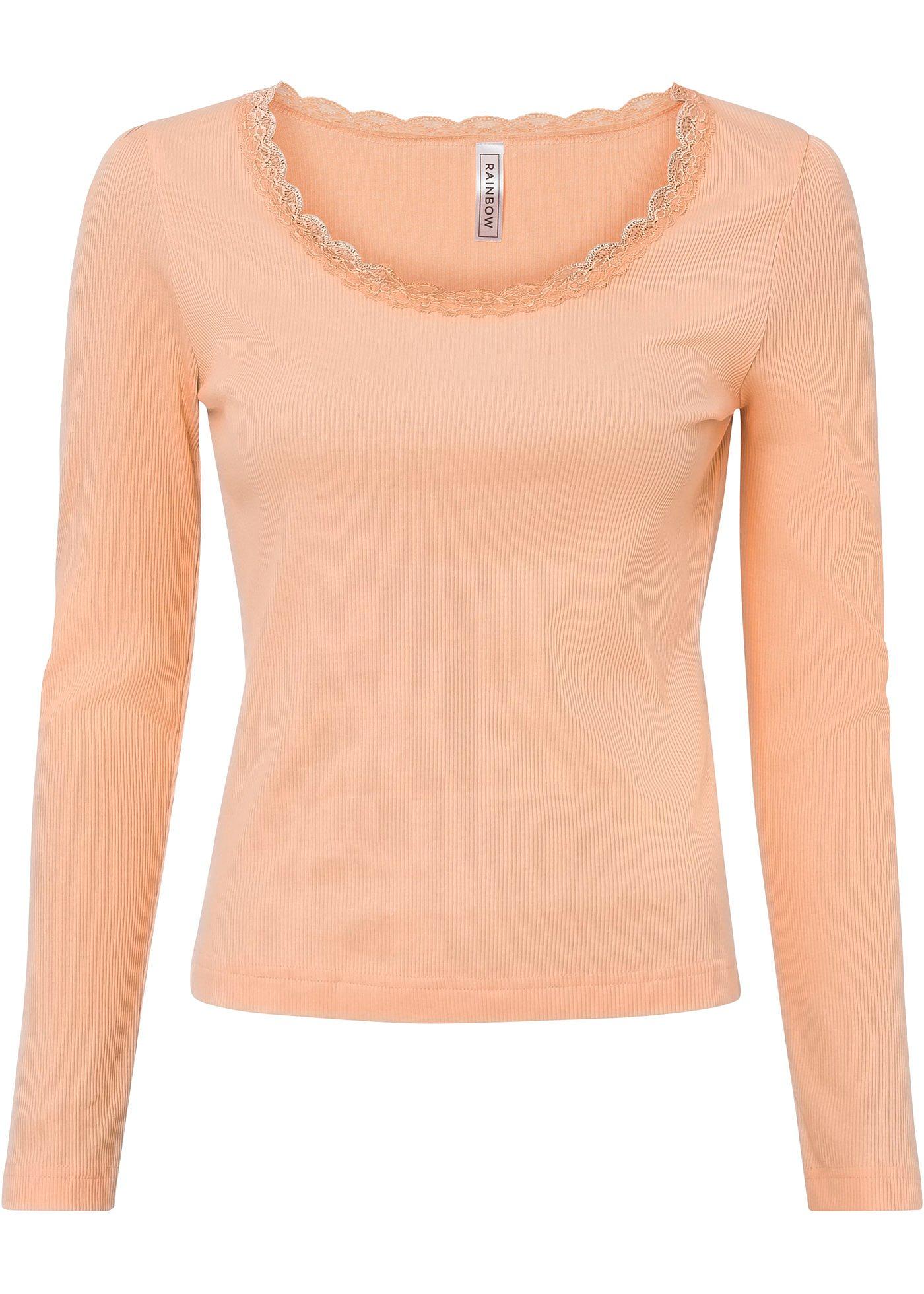 T-shirt côtelé avec détail dentelle